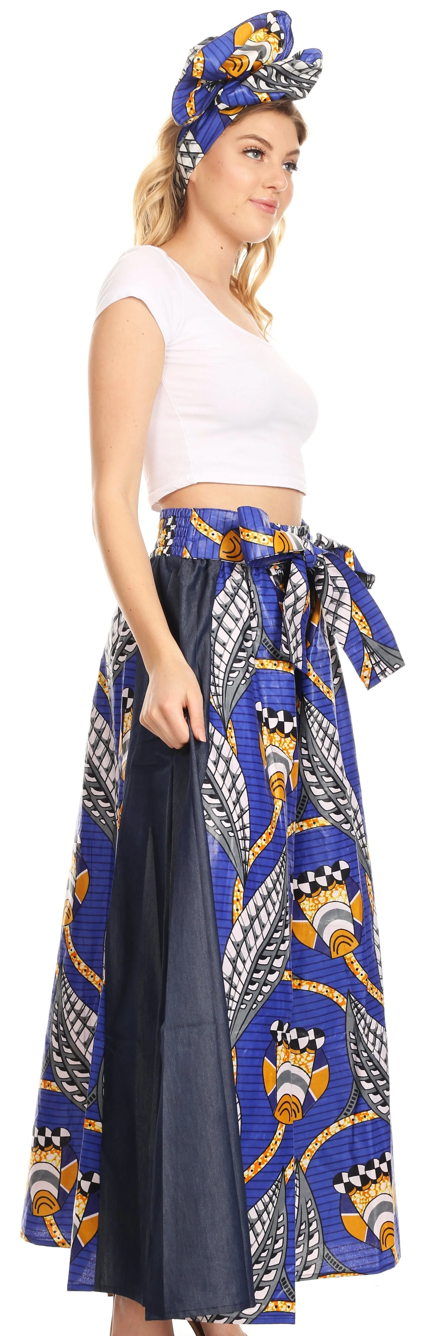 Sakkas Anisa African Wax Print Ankara Dutch Wide Leg Pants with Elastic Waist