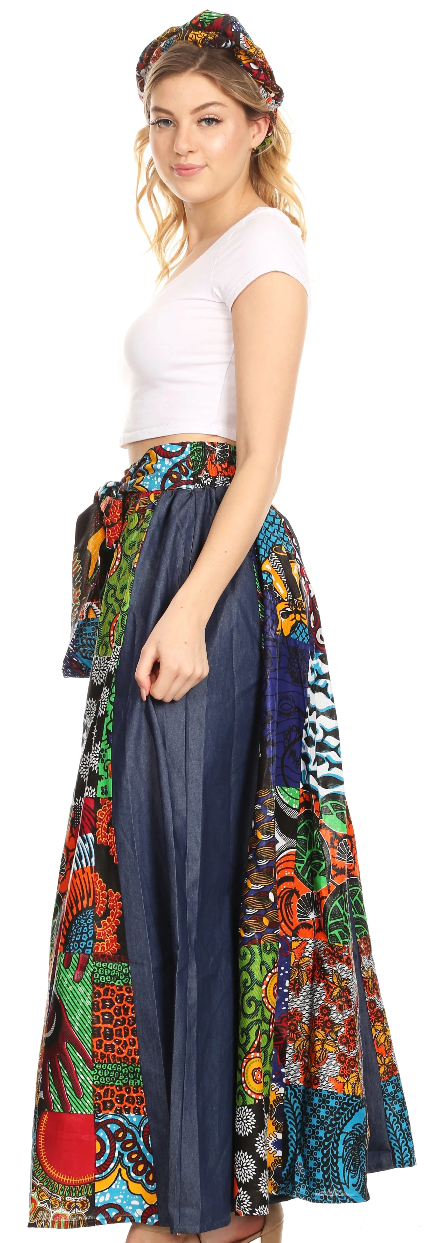 Sakkas Anisa African Wax Print Ankara Dutch Wide Leg Pants with Elastic Waist