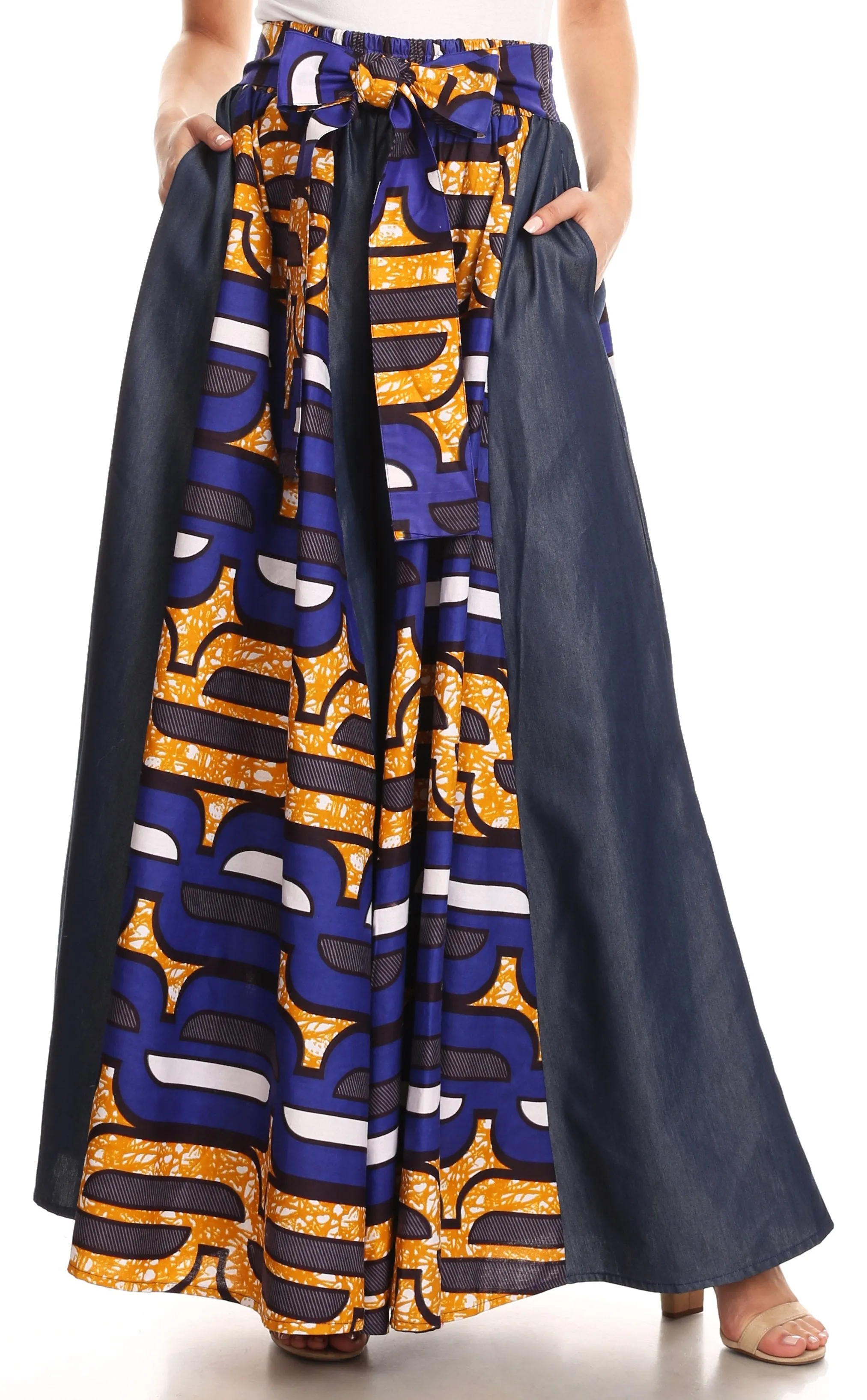 Sakkas Anisa African Wax Print Ankara Dutch Wide Leg Pants with Elastic Waist