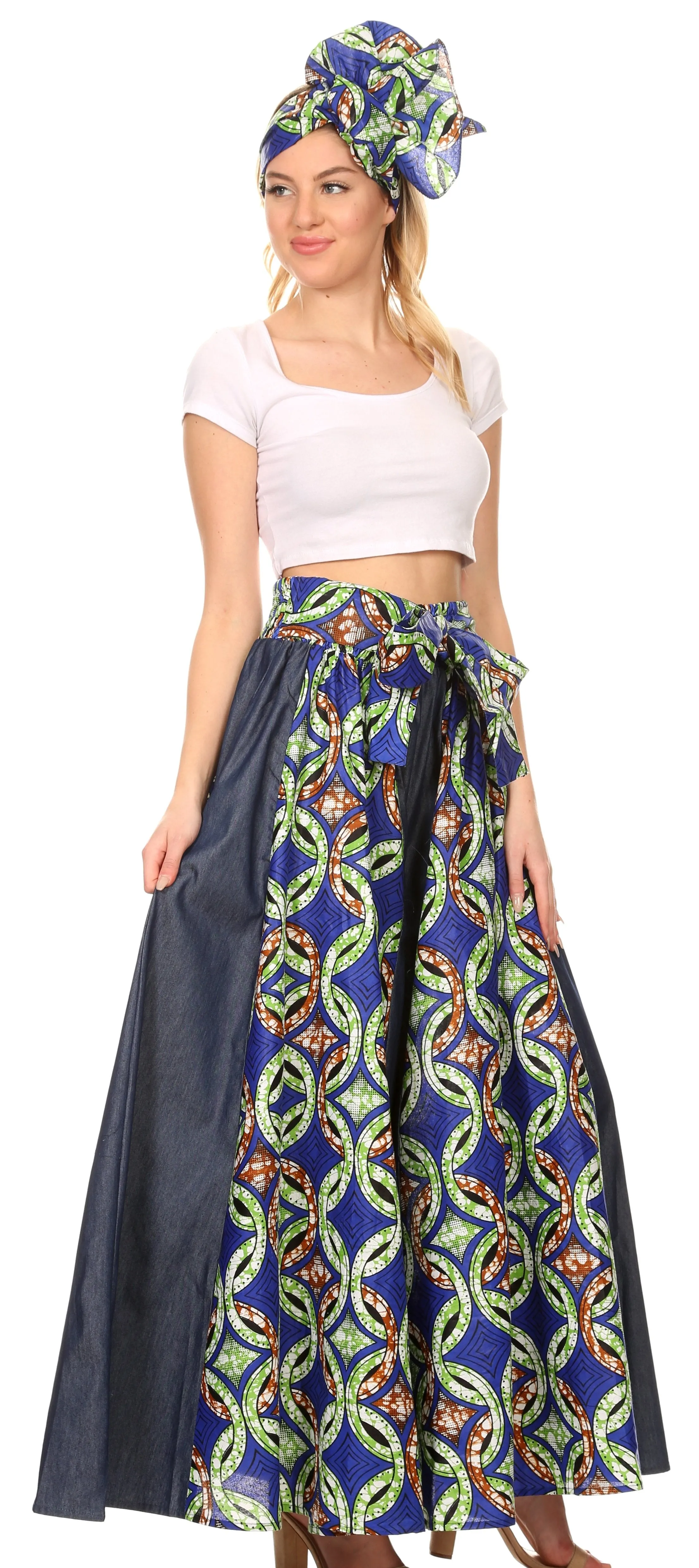 Sakkas Anisa African Wax Print Ankara Dutch Wide Leg Pants with Elastic Waist