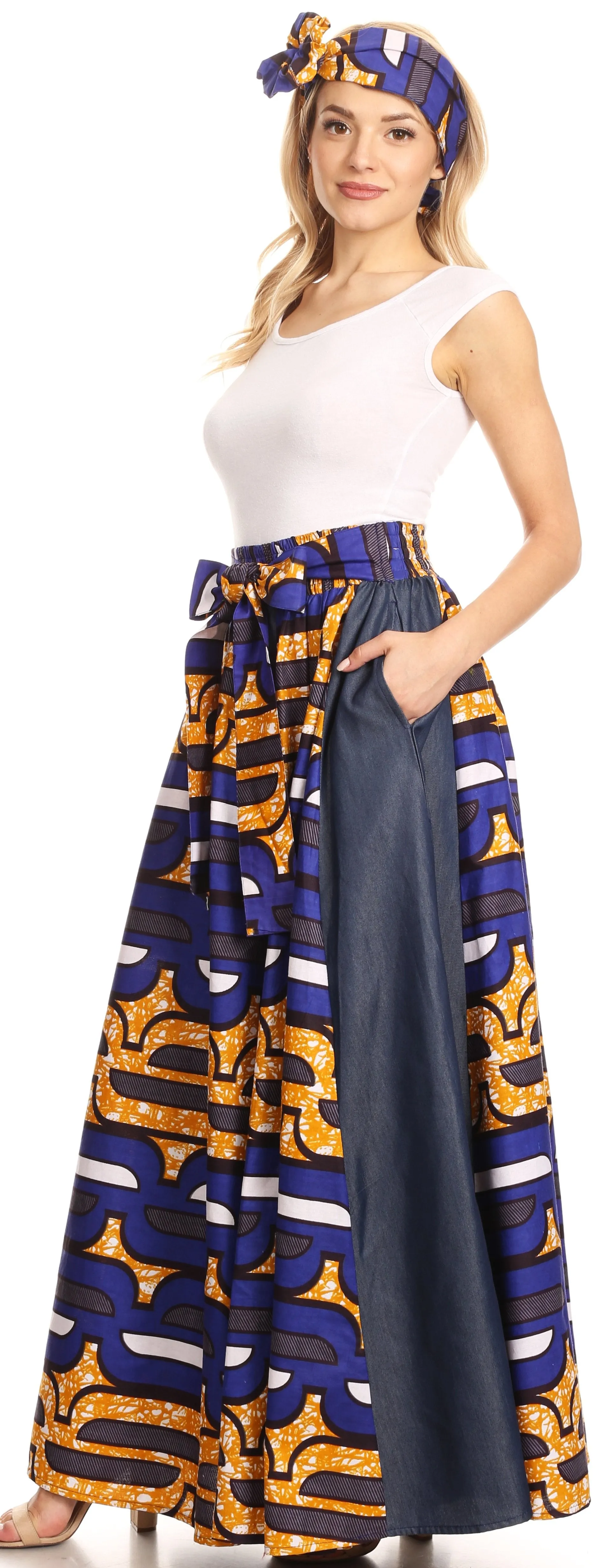 Sakkas Anisa African Wax Print Ankara Dutch Wide Leg Pants with Elastic Waist