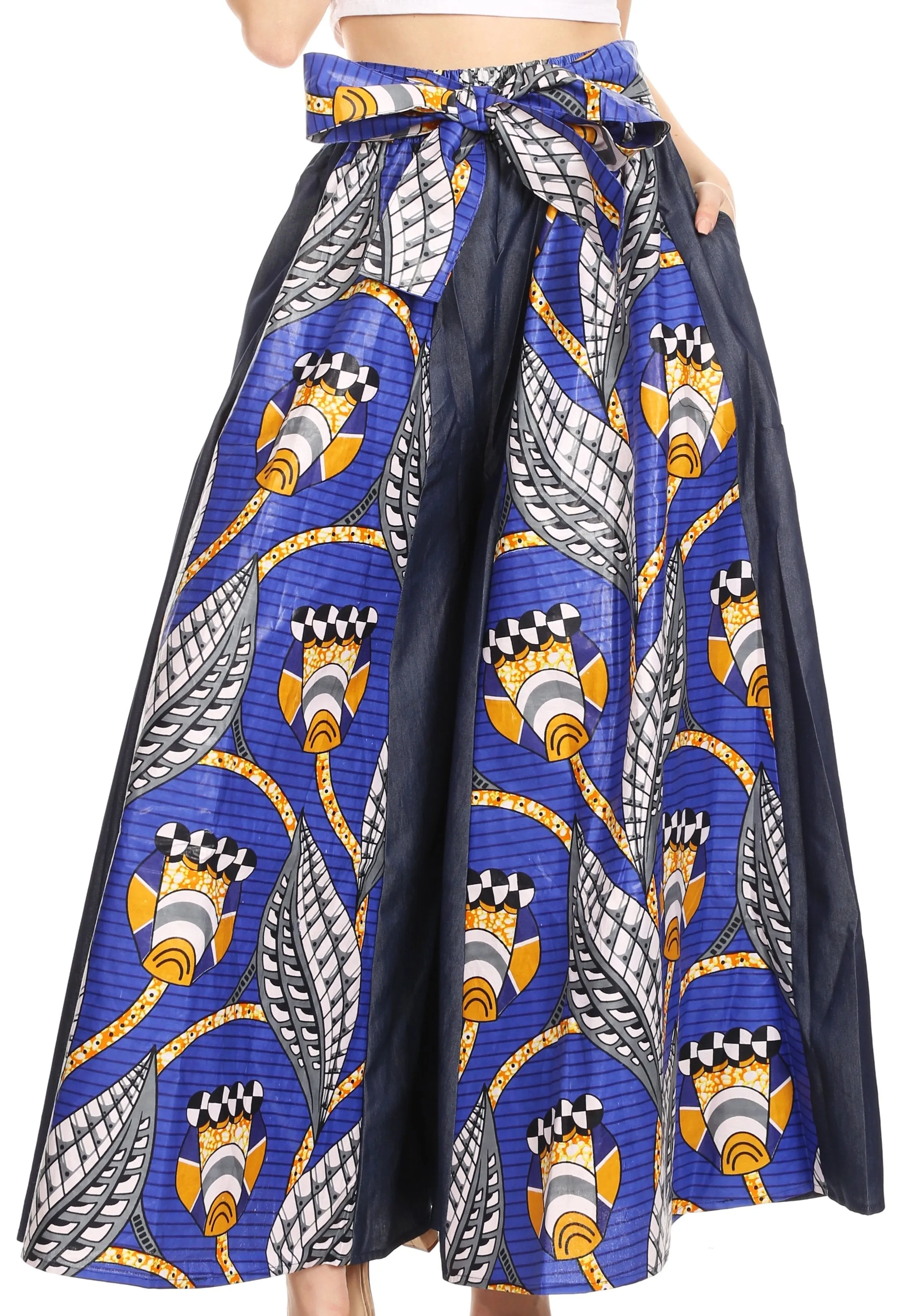 Sakkas Anisa African Wax Print Ankara Dutch Wide Leg Pants with Elastic Waist