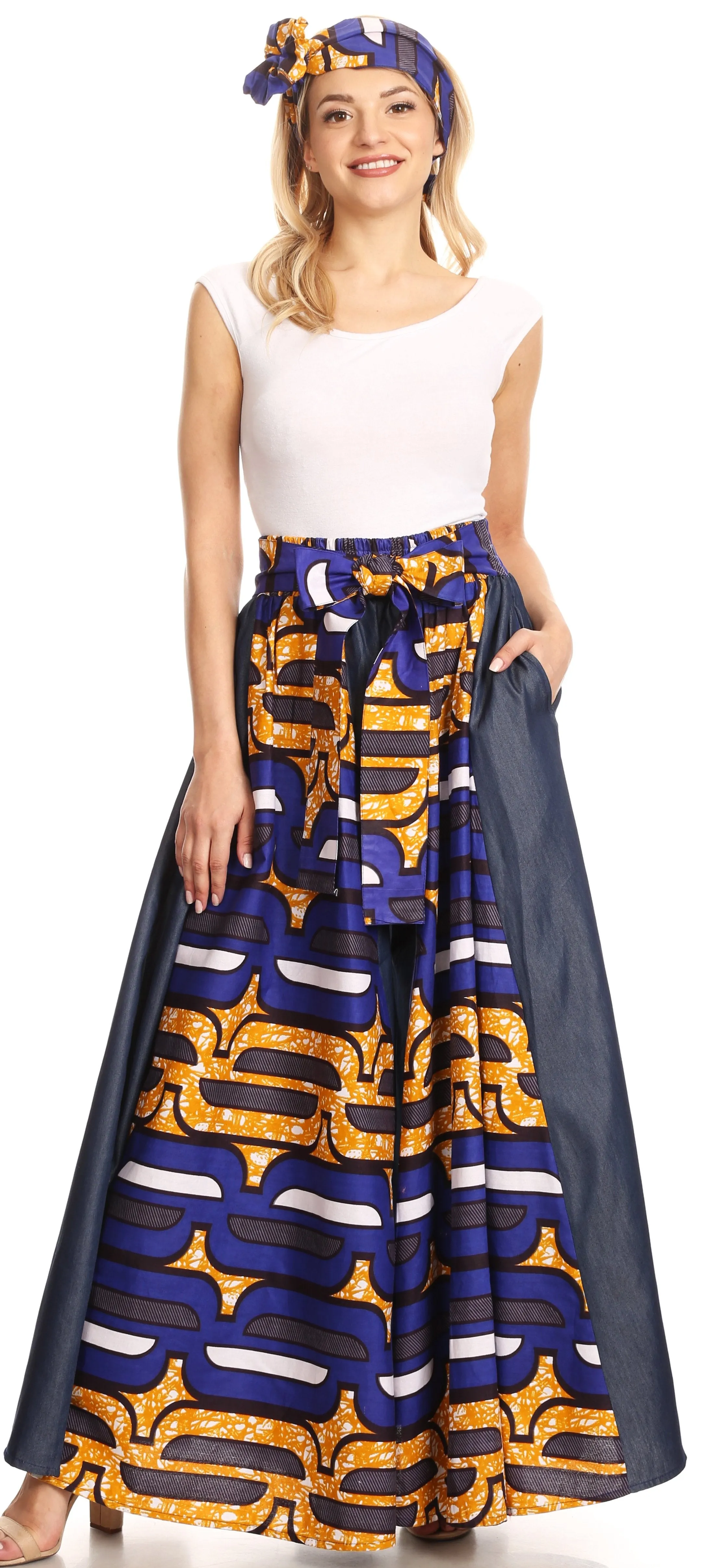 Sakkas Anisa African Wax Print Ankara Dutch Wide Leg Pants with Elastic Waist