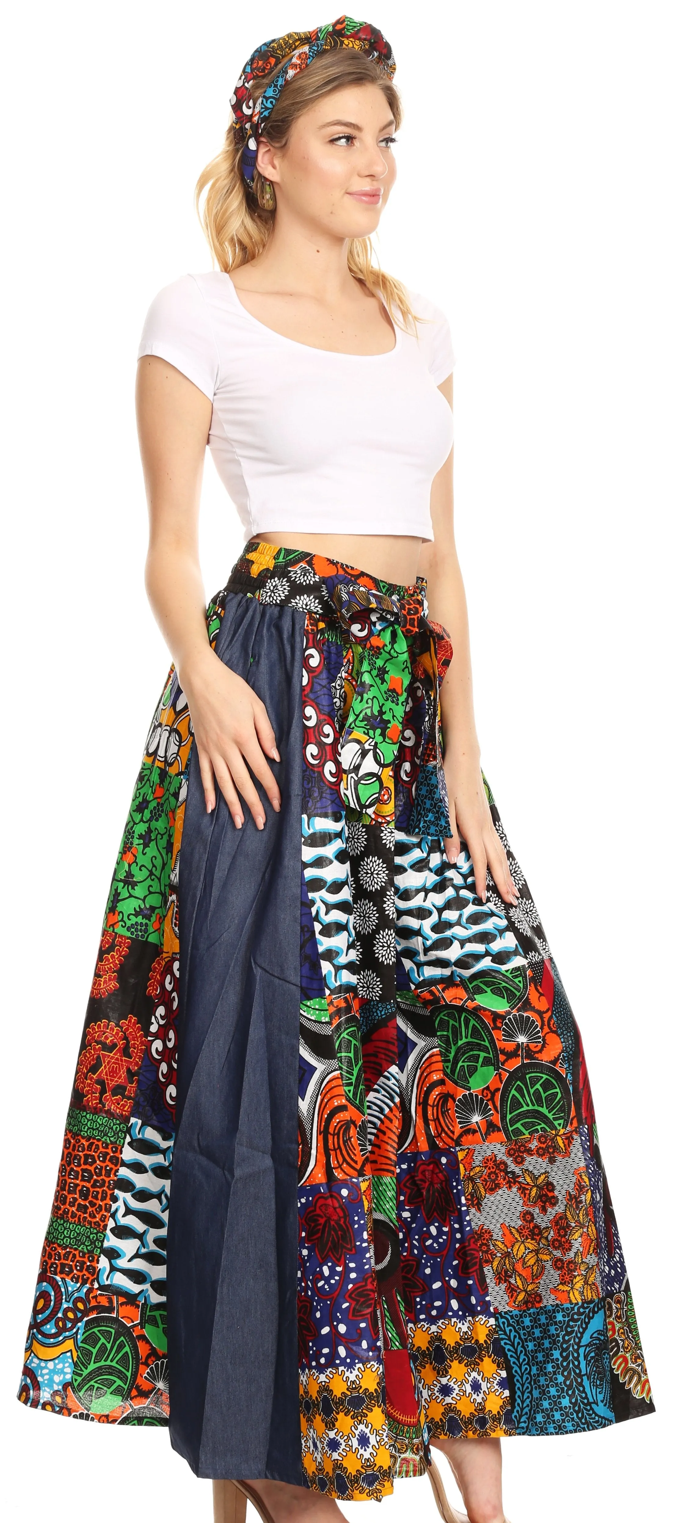 Sakkas Anisa African Wax Print Ankara Dutch Wide Leg Pants with Elastic Waist