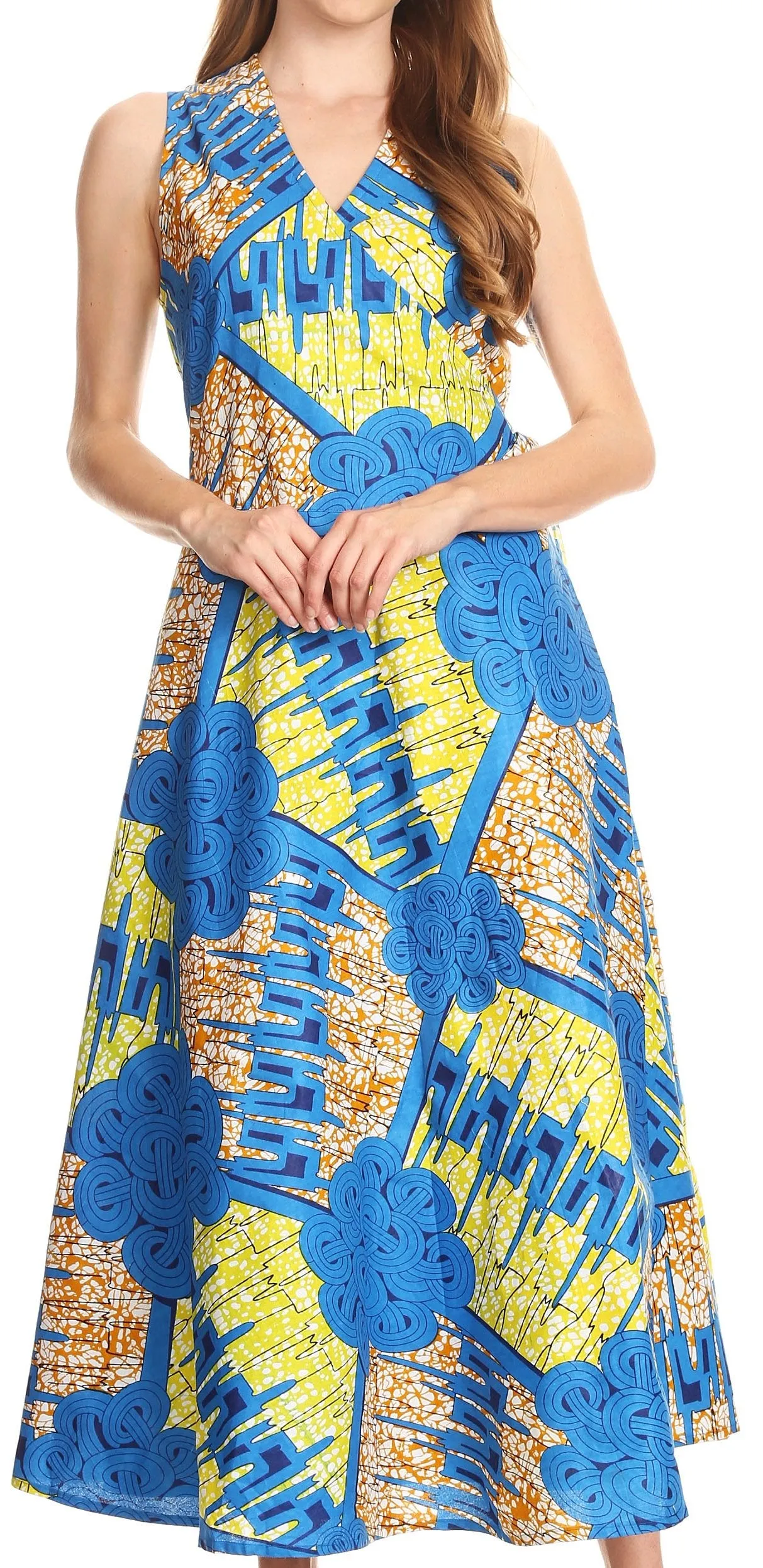 Sakkas Daliah Colorful Wax African Ankara Dutch Sleeveless Long Wrap Around Dress