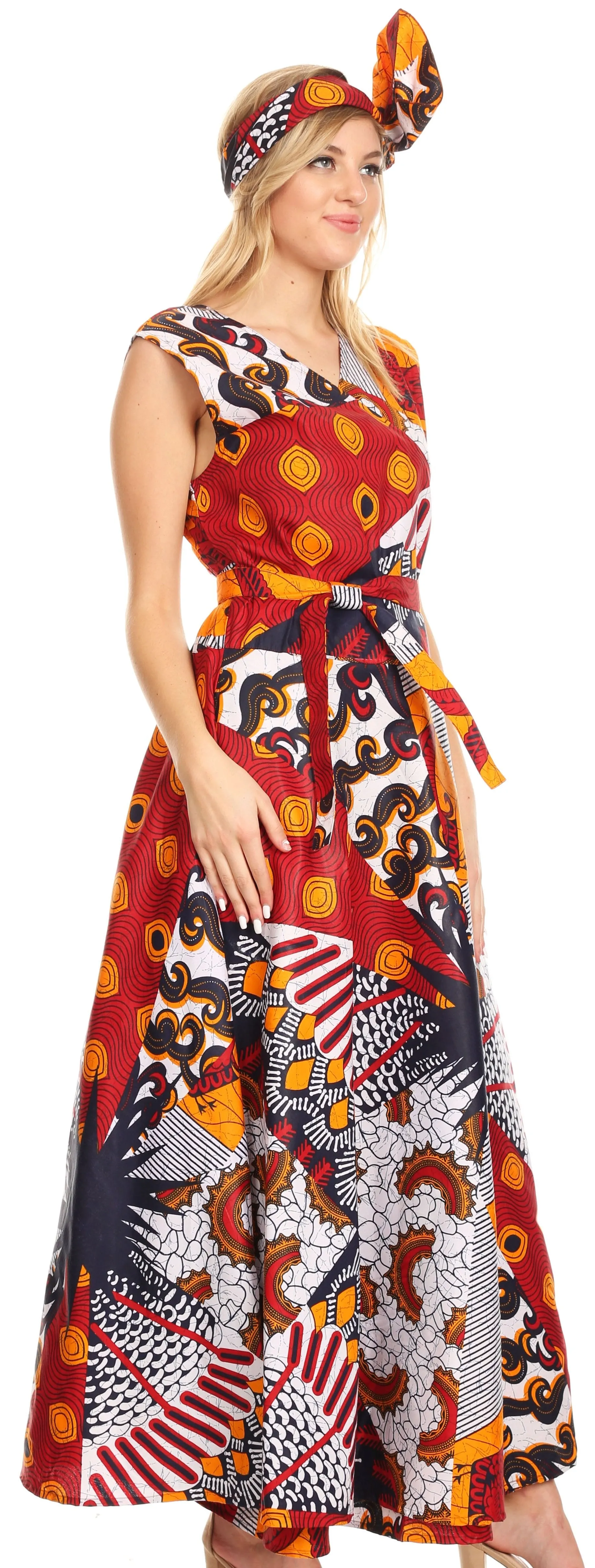 Sakkas Daliah Colorful Wax African Ankara Dutch Sleeveless Long Wrap Around Dress