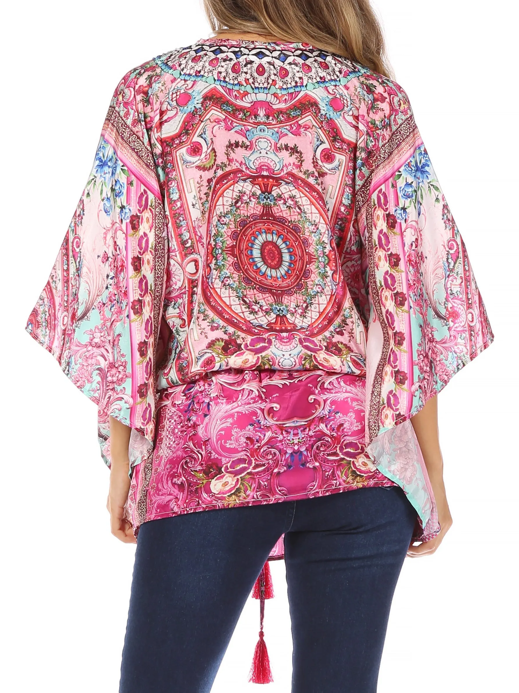 Sakkas Danis Women's Oversized Casual Pullover V-neck Short Sleeve Boho Top Blouse