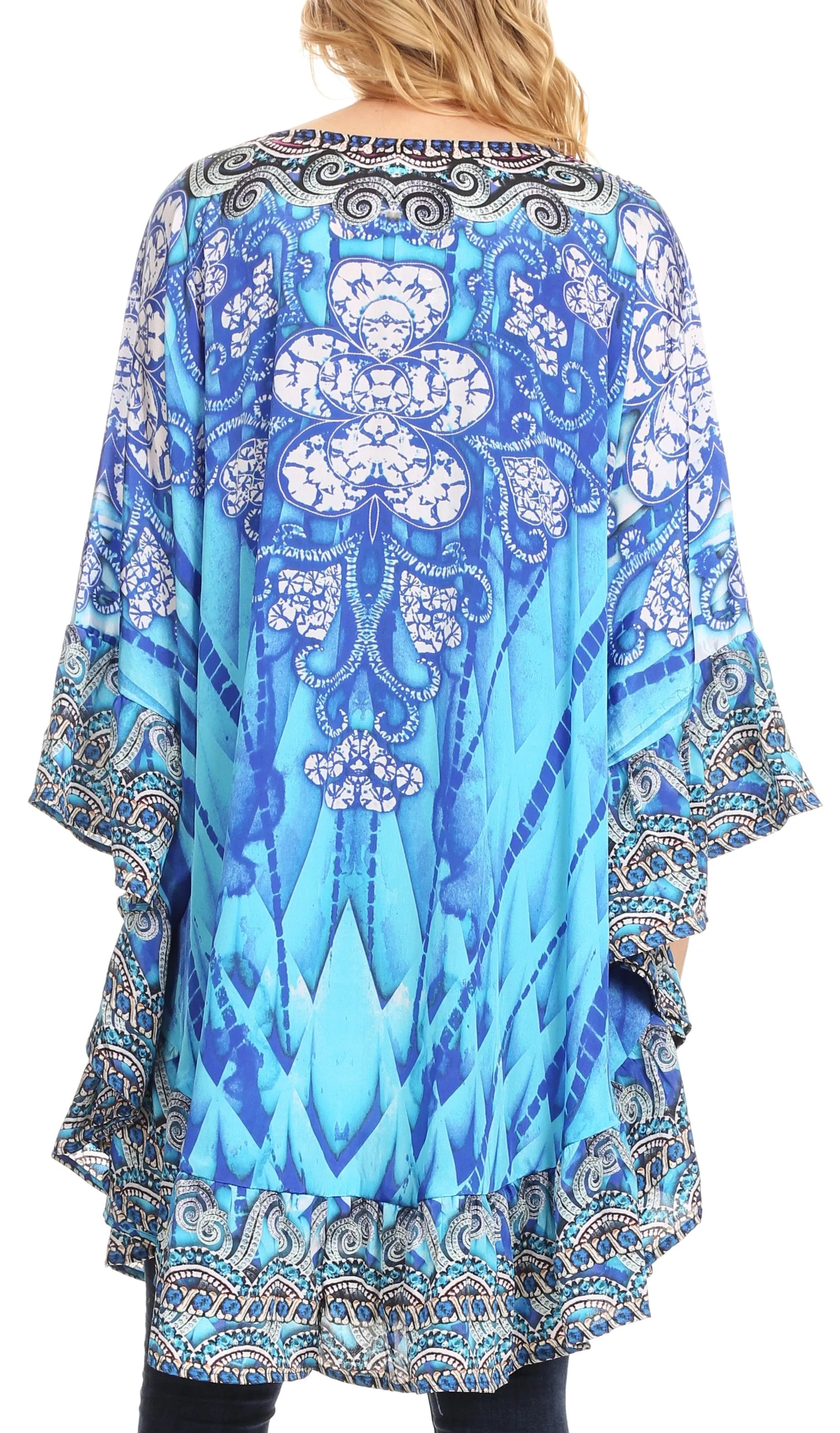 Sakkas Delu Women's Loose V Neck Blouses Top Tunic with Ruffles And Rhinestone