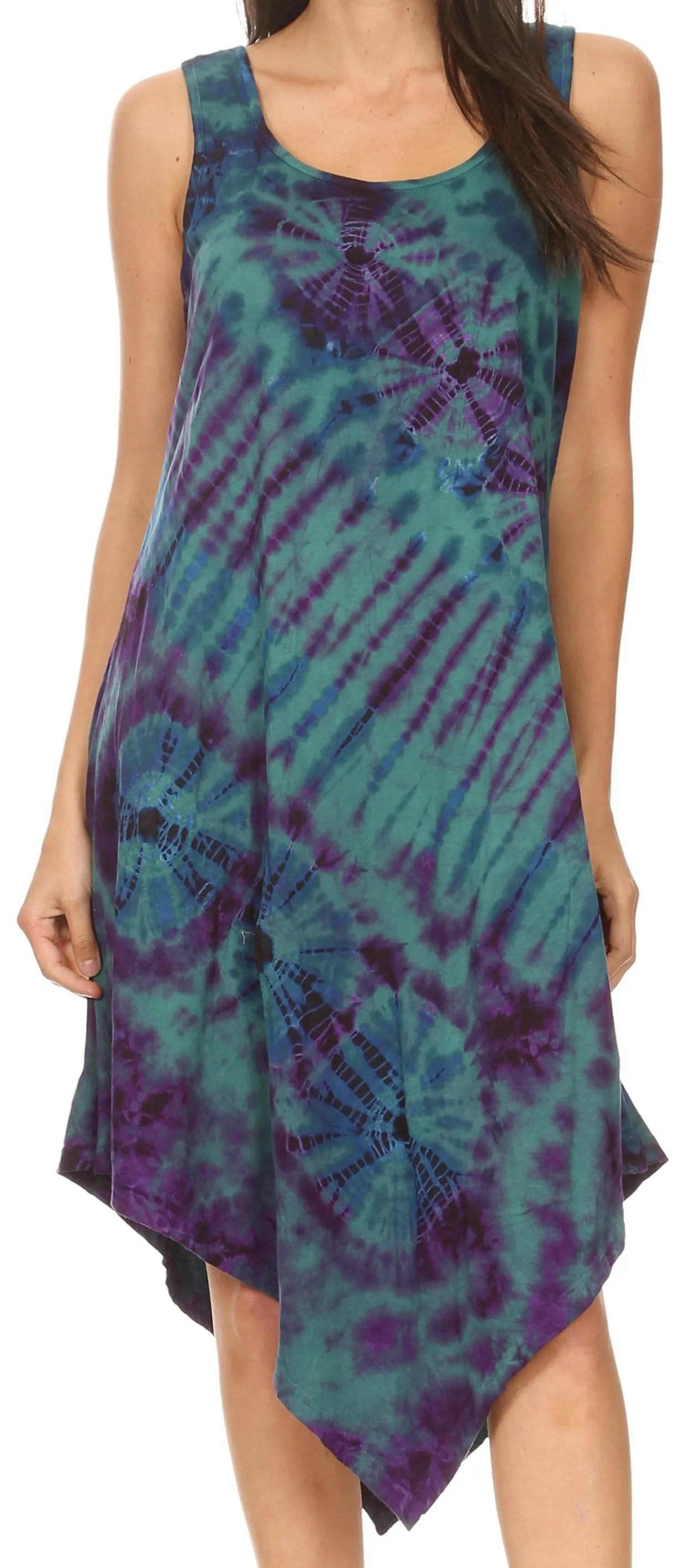 Sakkas Dylla Women's Sleeveless Tie Dye Casual Stretchy Loose Tank Dress Sundress