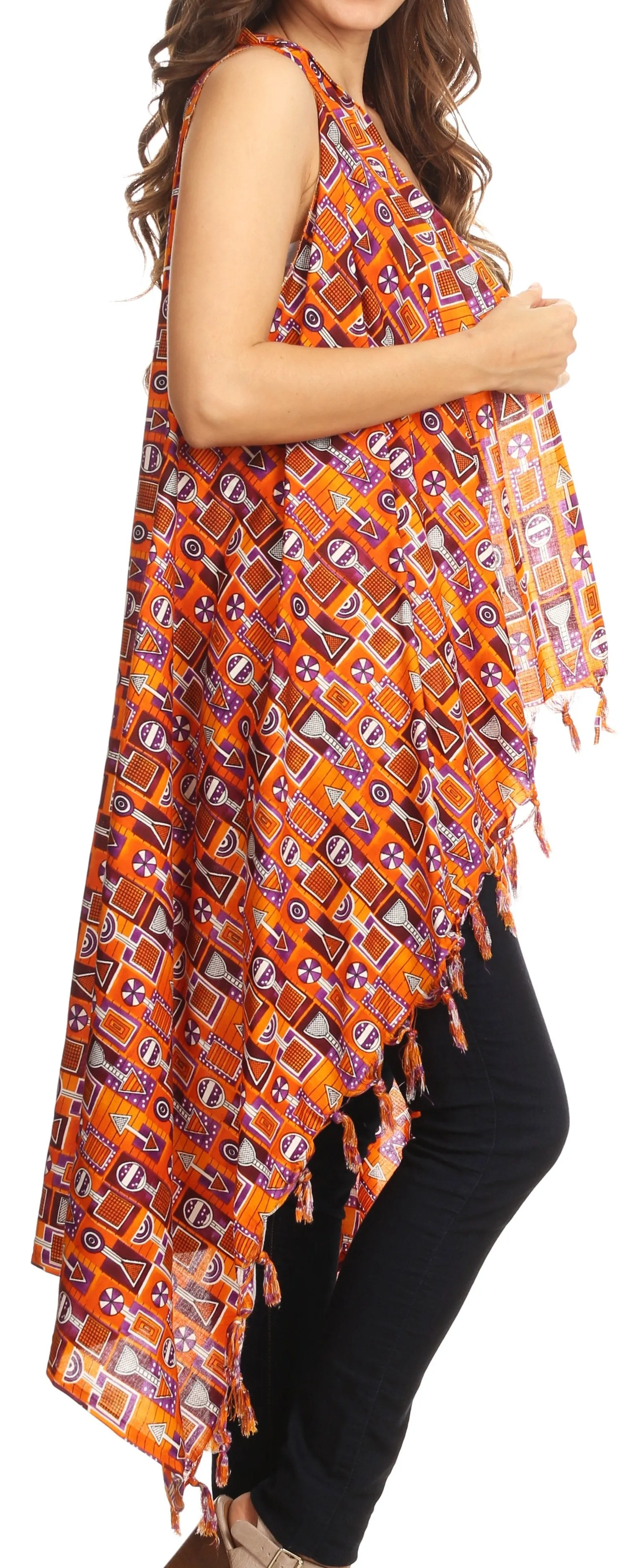 Sakkas Hatice Light Colorful Poncho Wrap Cardigan Top with African Ankara Print