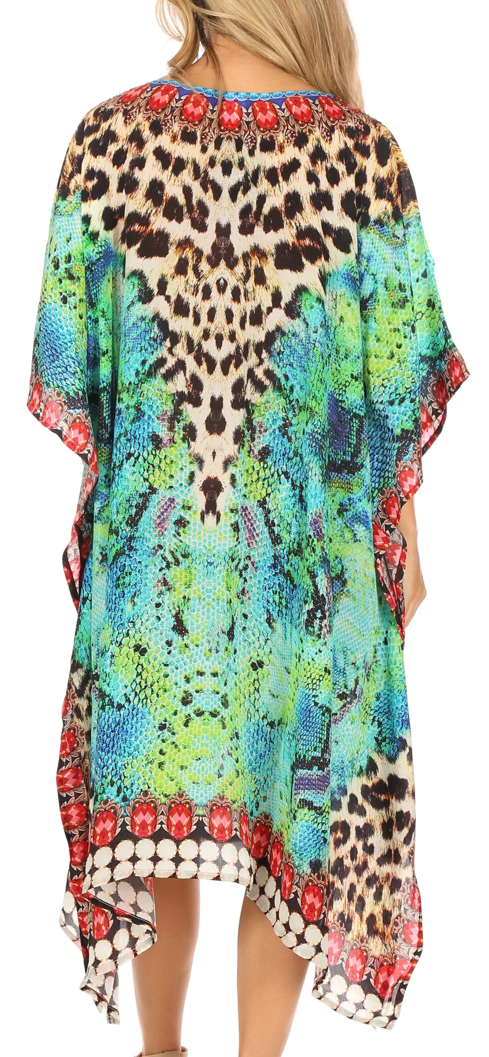 Sakkas Jenni Women's Mid Length Boho Caftan Kaftan Dress Cover up Flowy Rhinestone