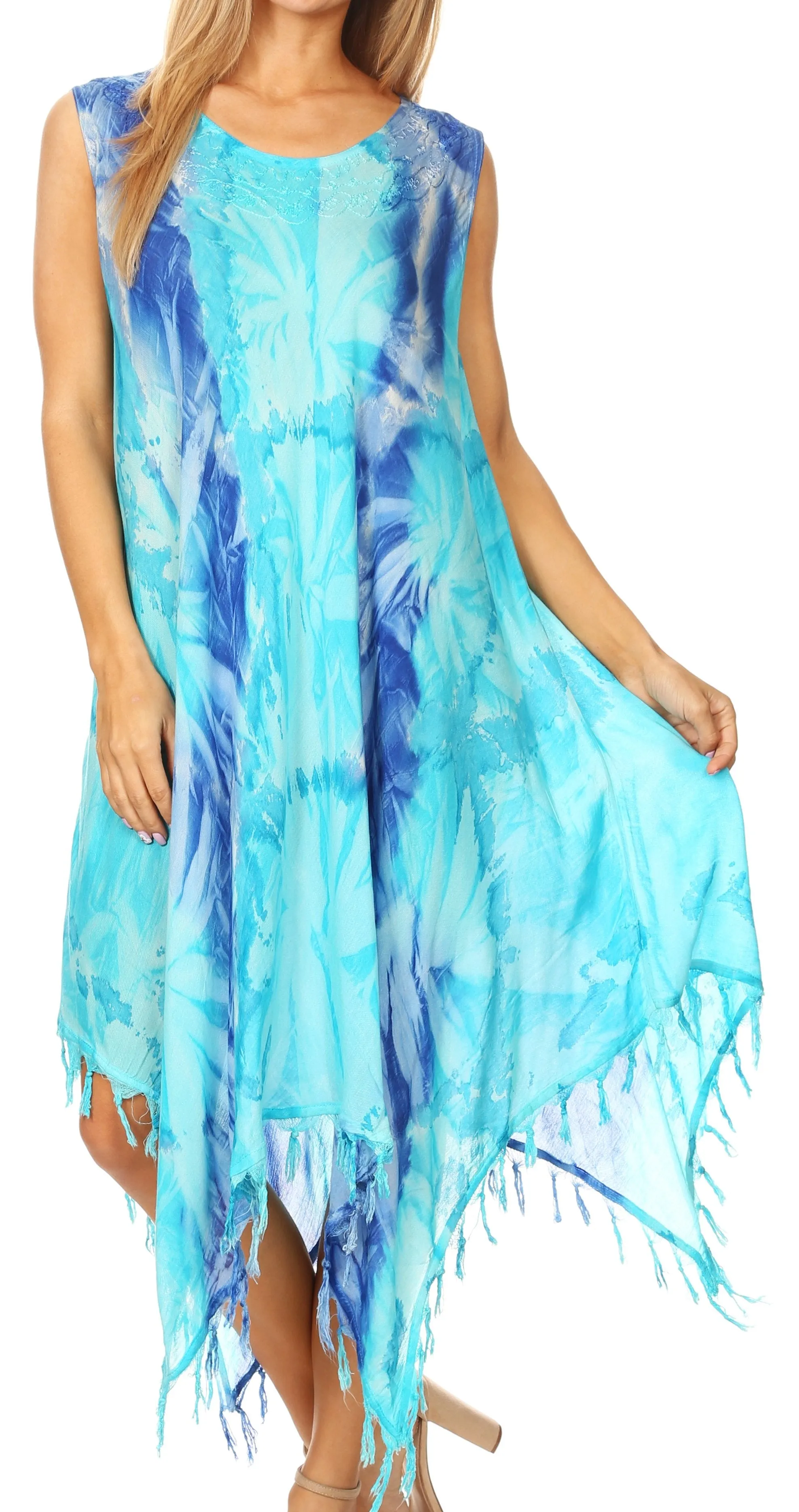 Sakkas Lara Women's Casual Fringe Loose Maxi Dress Caftan Cover-up