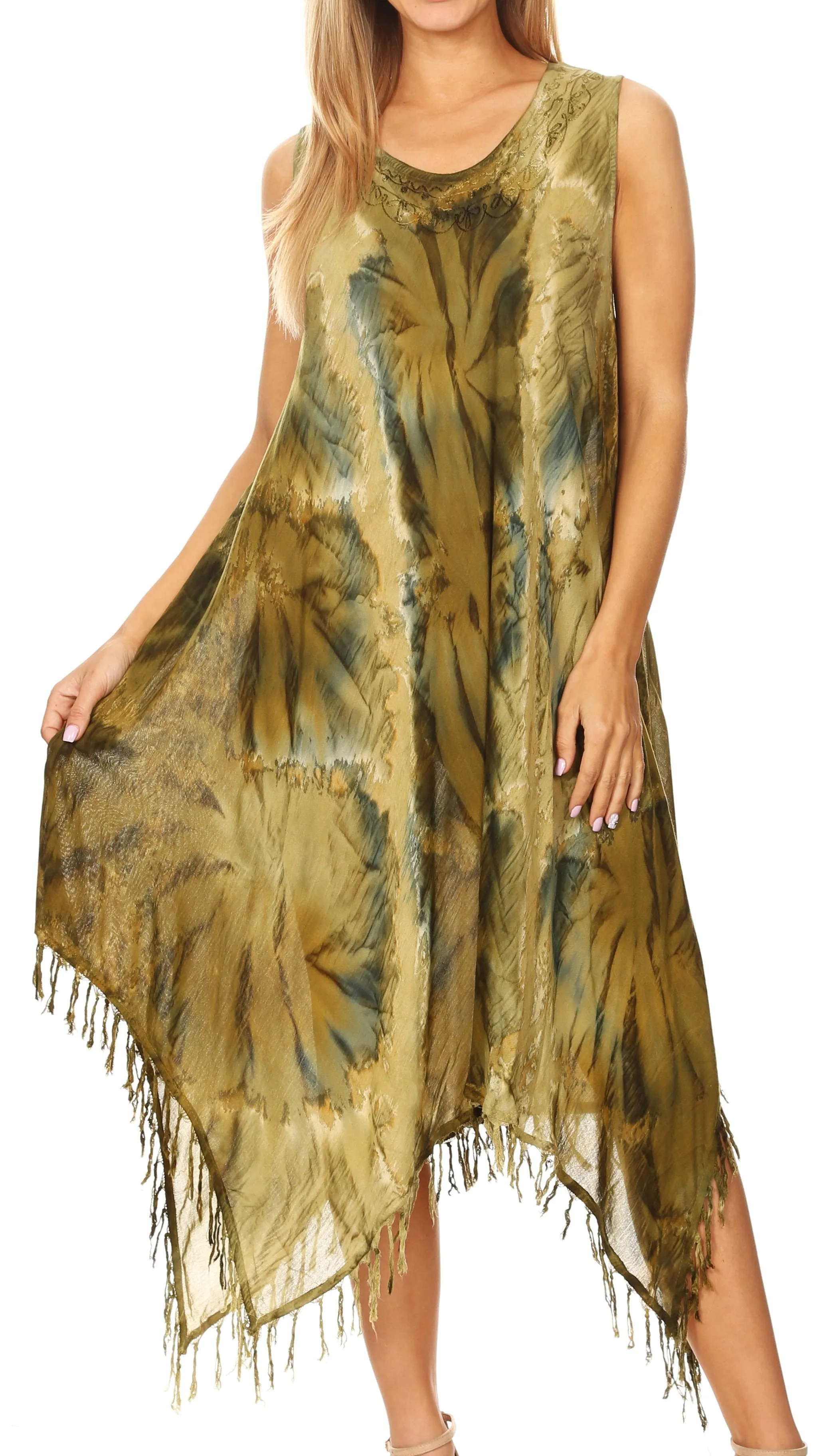 Sakkas Lara Women's Casual Fringe Loose Maxi Dress Caftan Cover-up