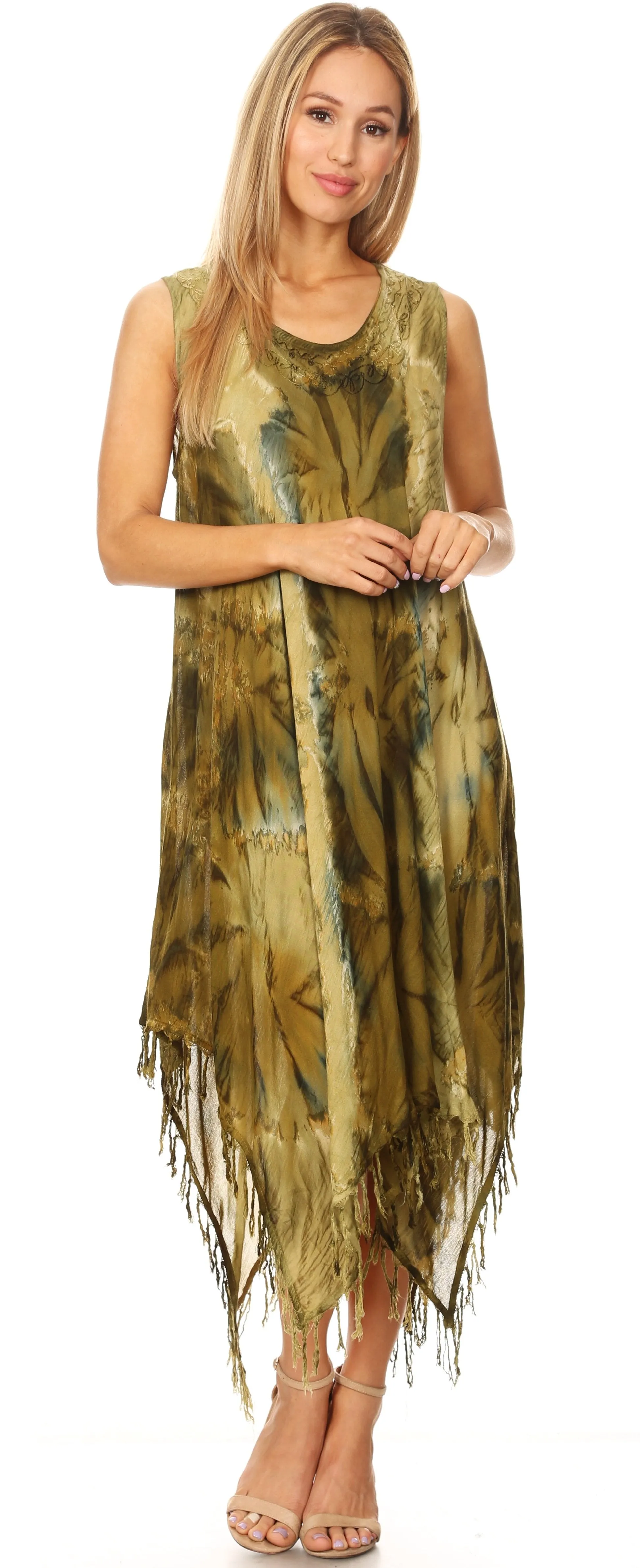 Sakkas Lara Women's Casual Fringe Loose Maxi Dress Caftan Cover-up