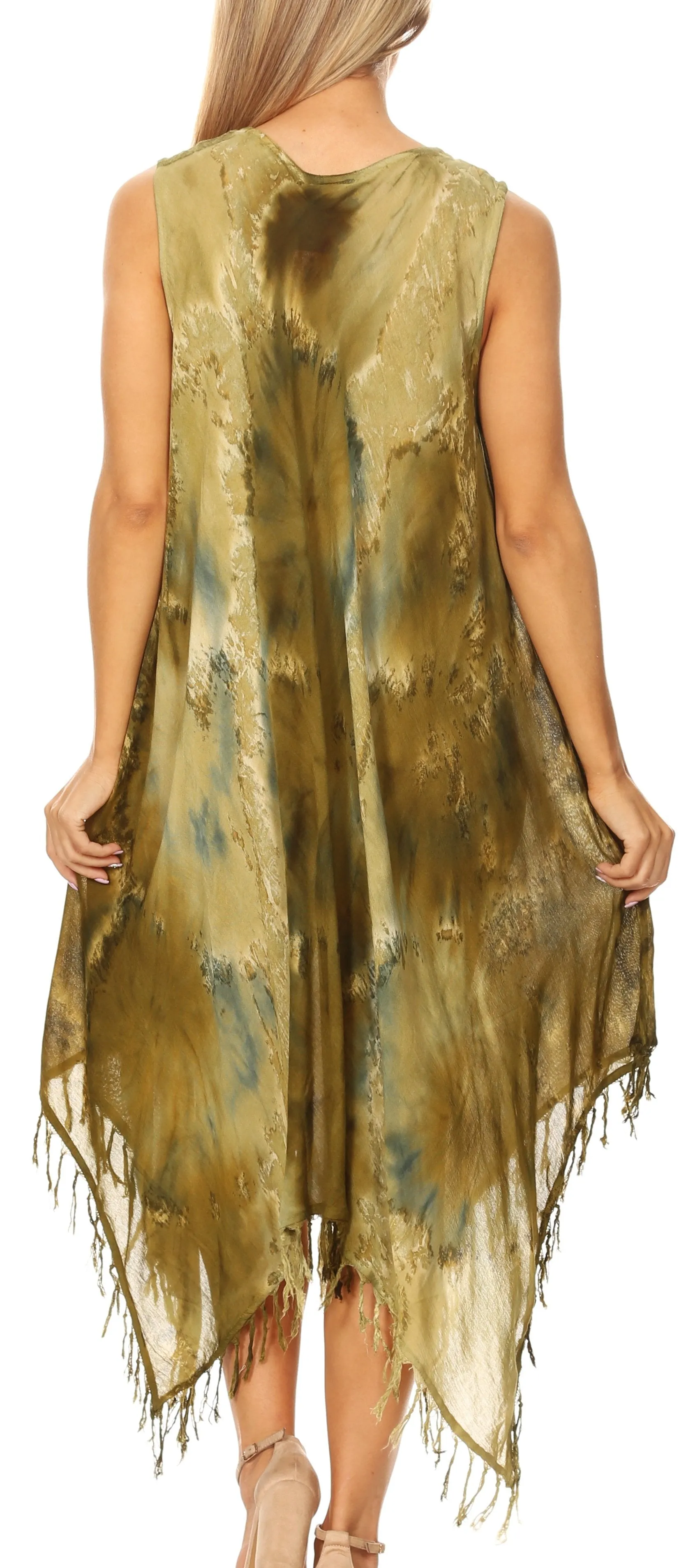 Sakkas Lara Women's Casual Fringe Loose Maxi Dress Caftan Cover-up