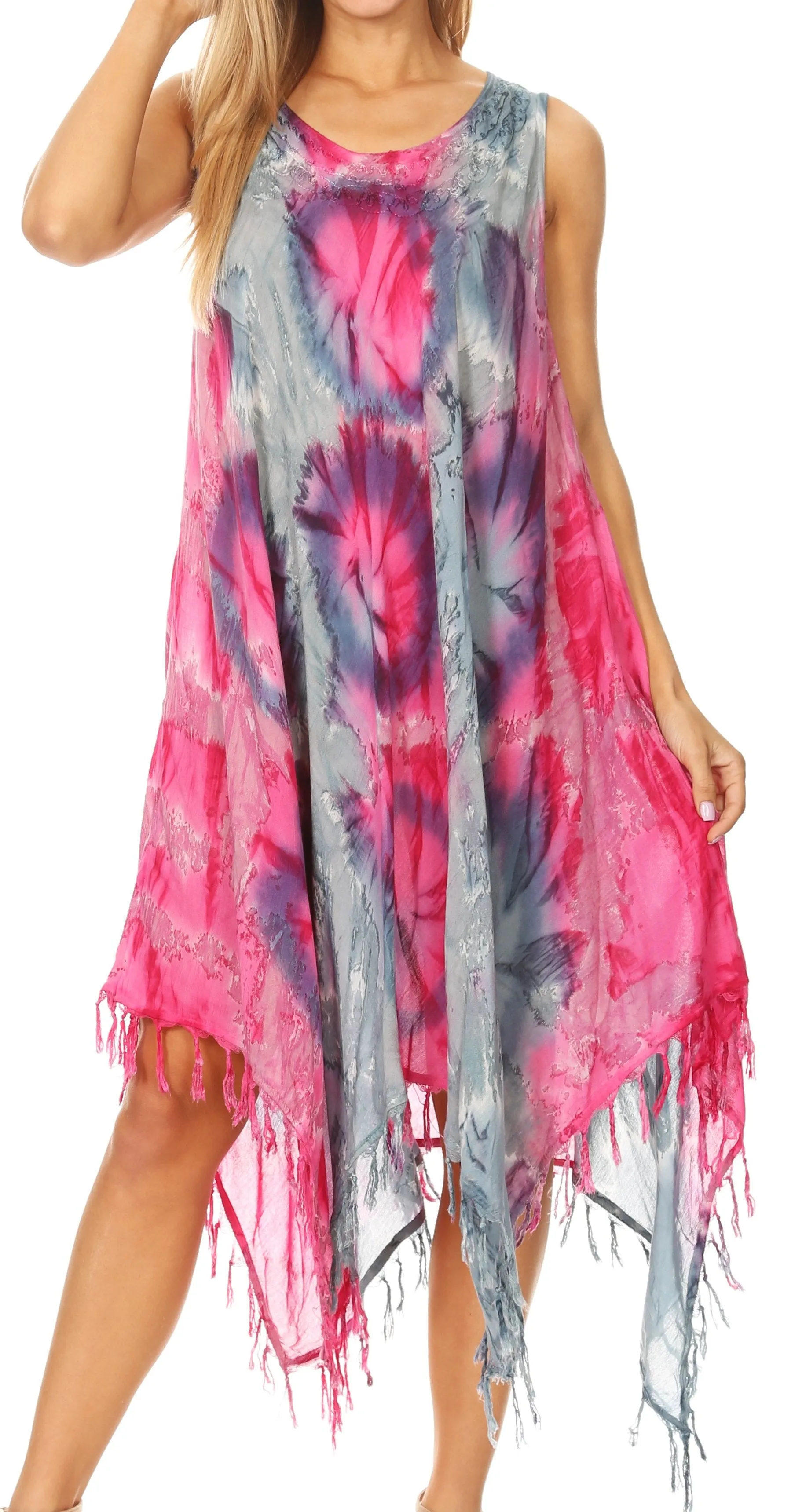 Sakkas Lara Women's Casual Fringe Loose Maxi Dress Caftan Cover-up