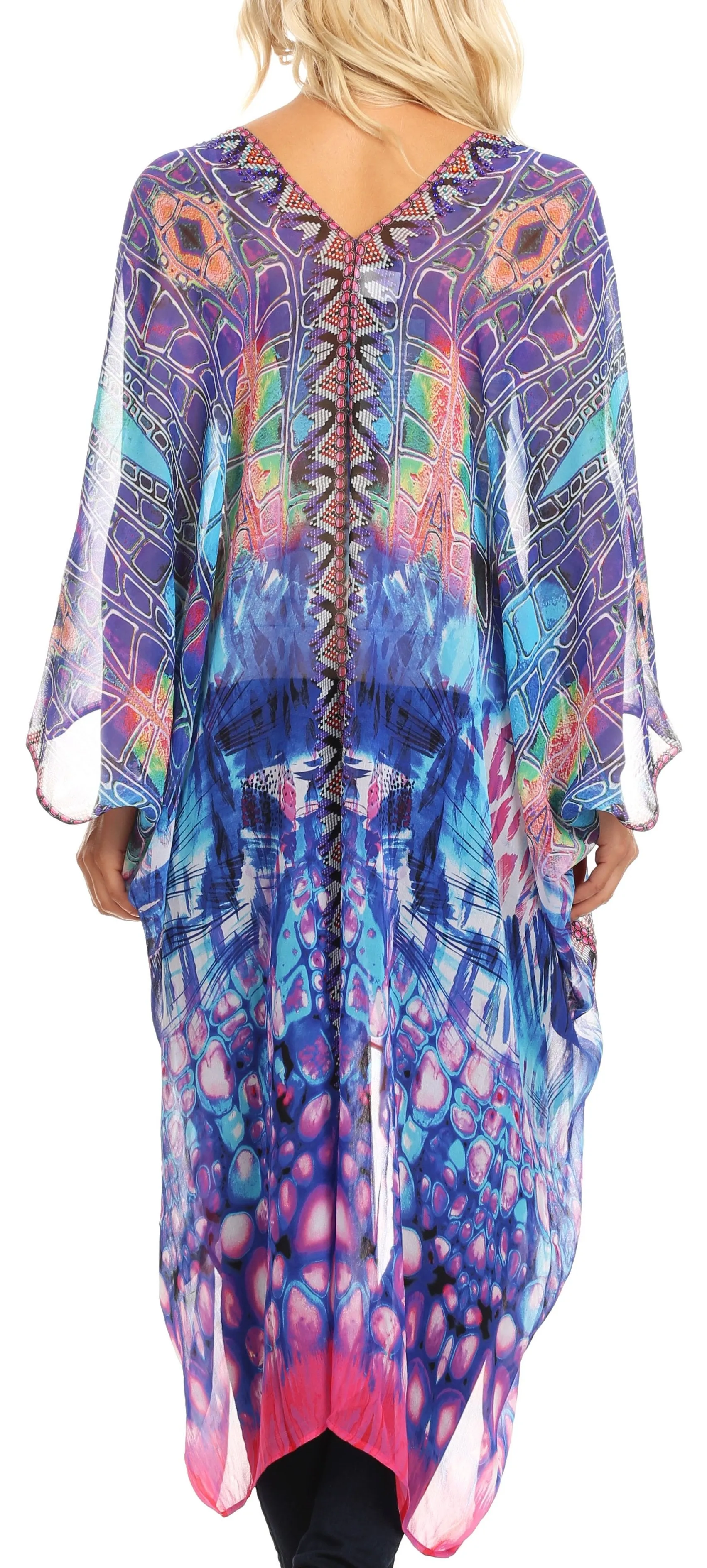 Sakkas Livi  Women's V Neck Beach Dress Cover up Caftan Top Loose with Rhinestone