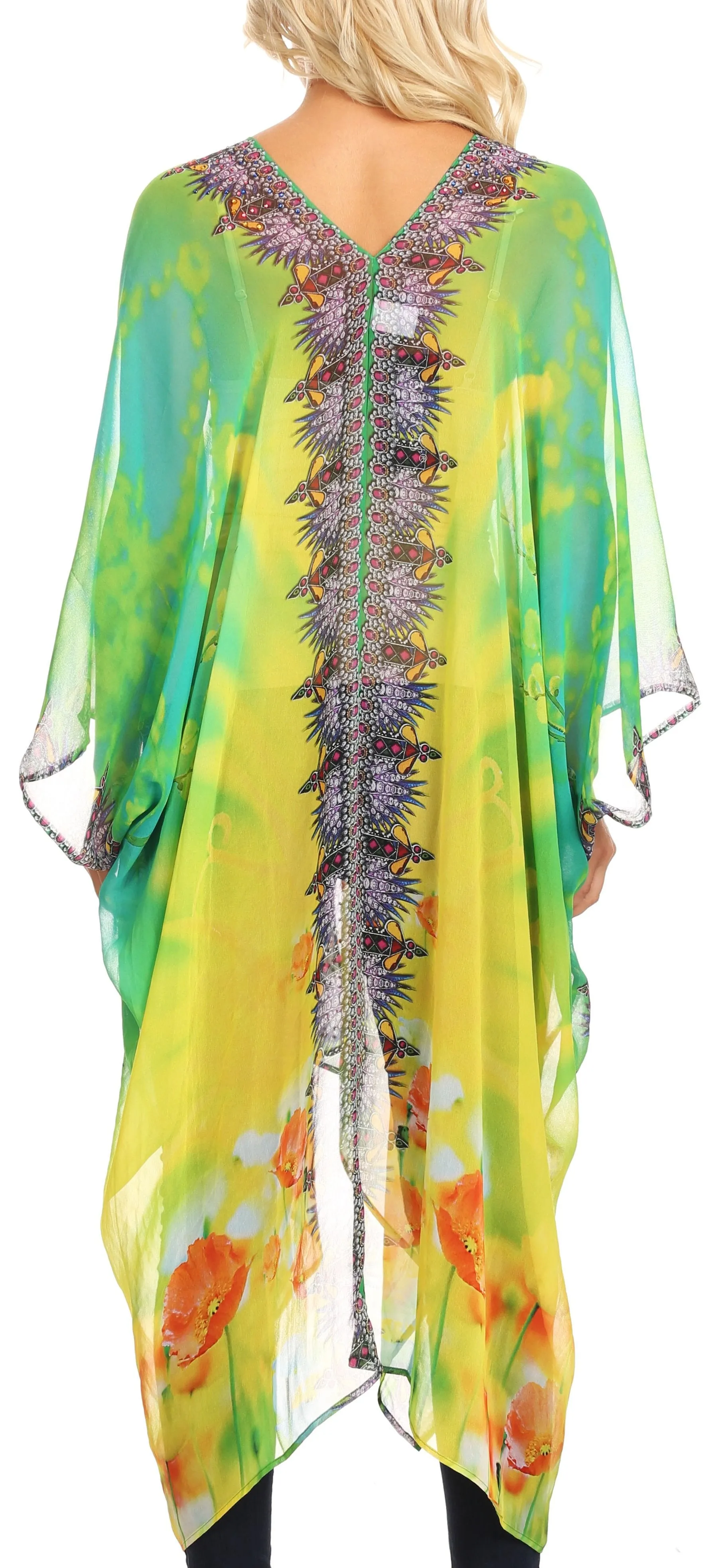 Sakkas Livi  Women's V Neck Beach Dress Cover up Caftan Top Loose with Rhinestone