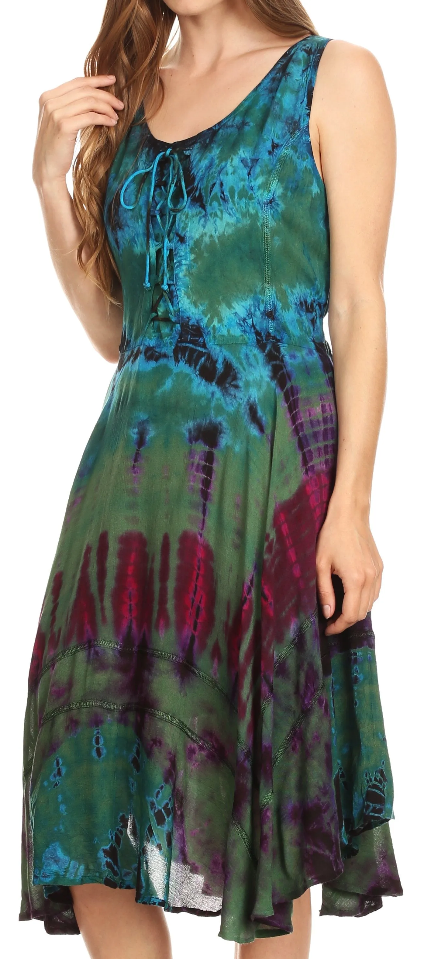 Sakkas Mathilde  Marble Tie-dye Sleeveless Tank Dress Tiered and Corset