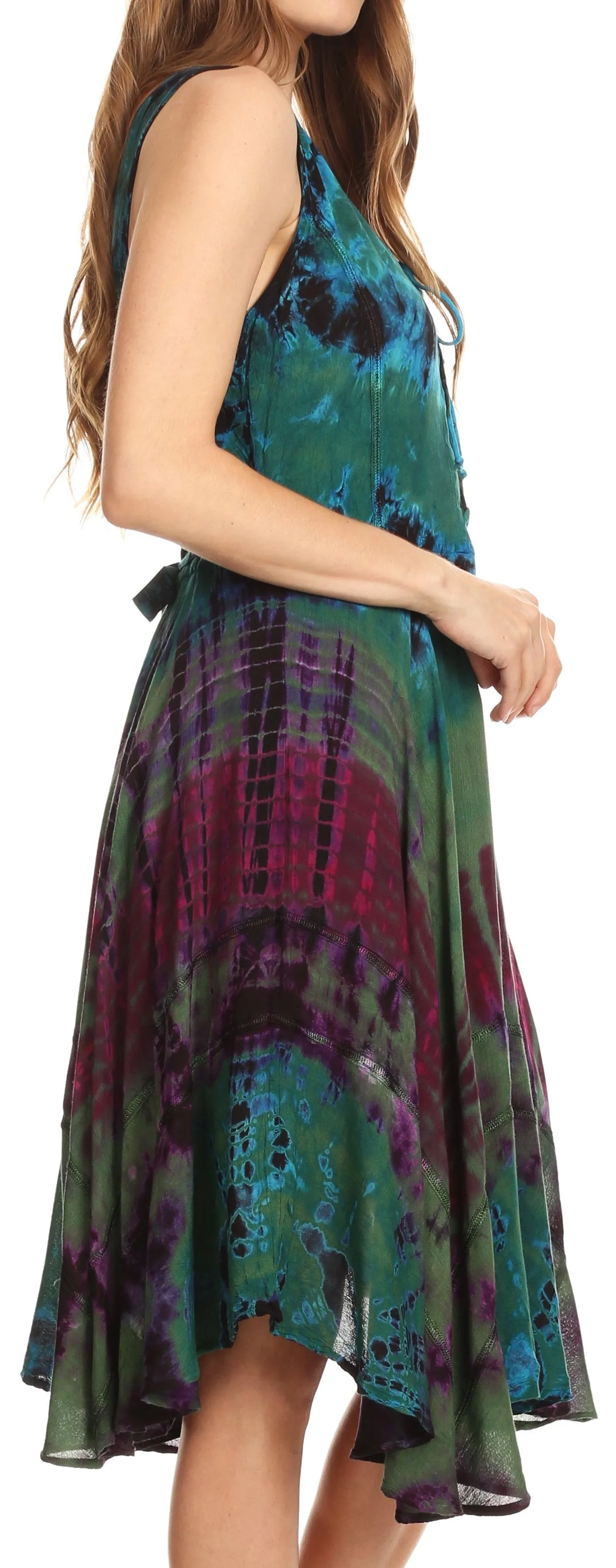 Sakkas Mathilde  Marble Tie-dye Sleeveless Tank Dress Tiered and Corset