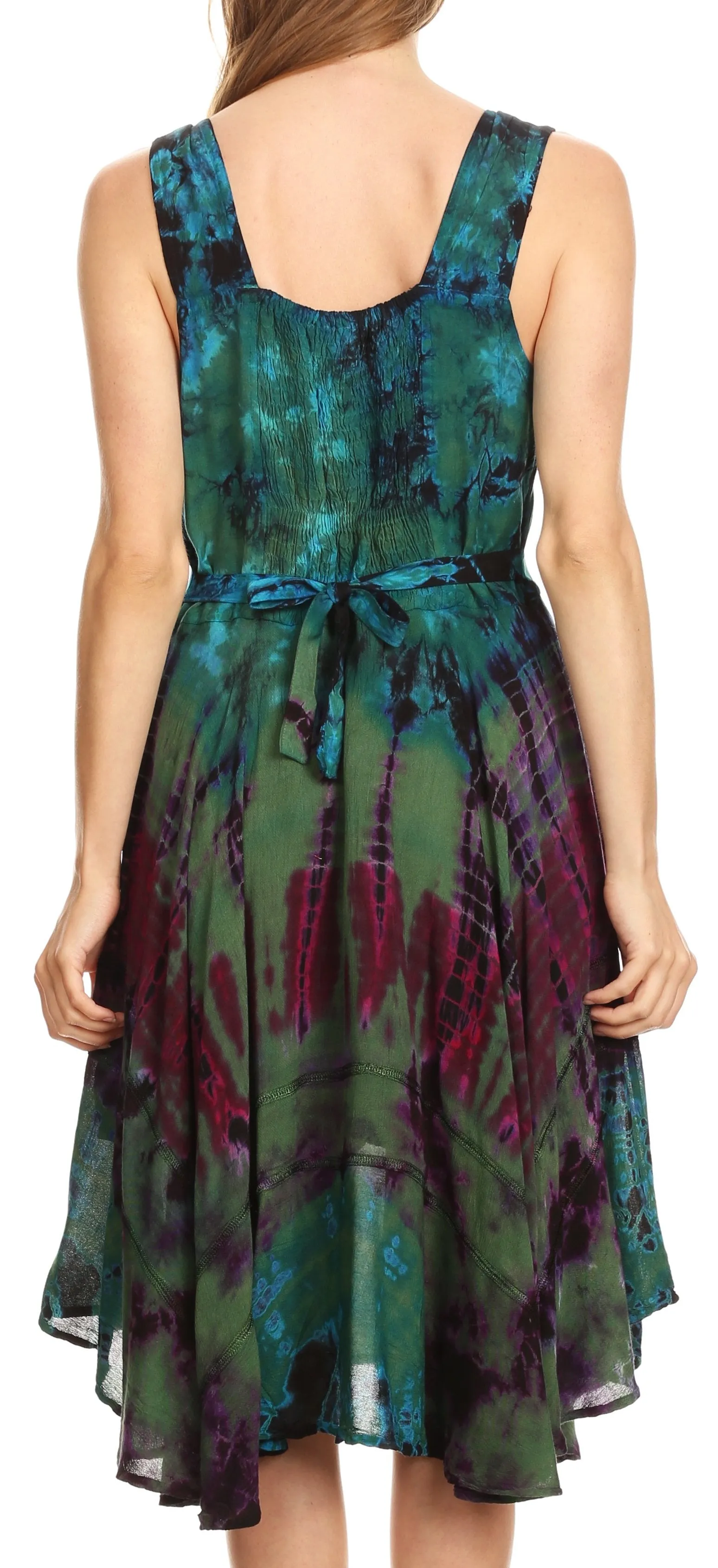 Sakkas Mathilde  Marble Tie-dye Sleeveless Tank Dress Tiered and Corset