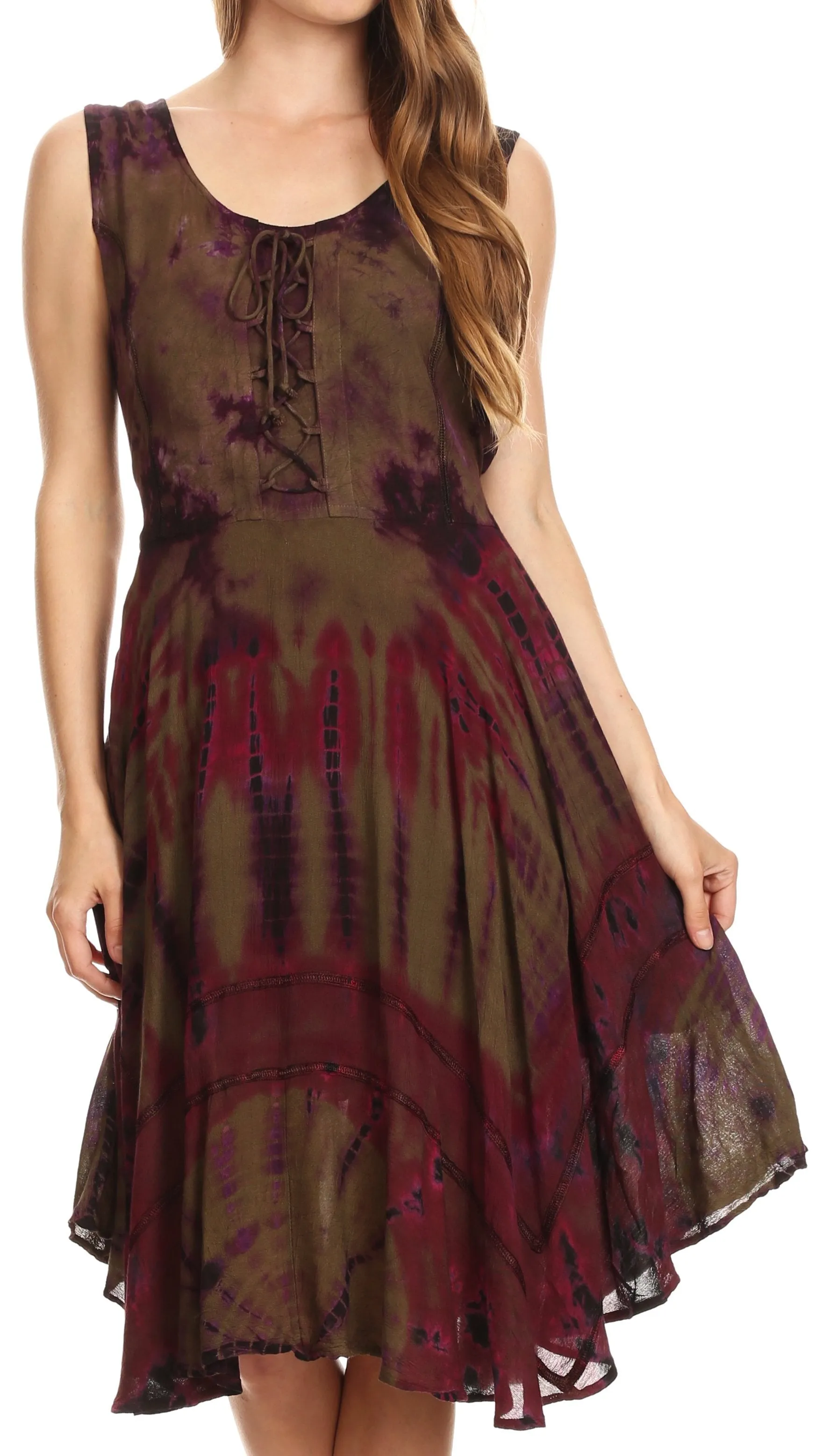 Sakkas Mathilde  Marble Tie-dye Sleeveless Tank Dress Tiered and Corset