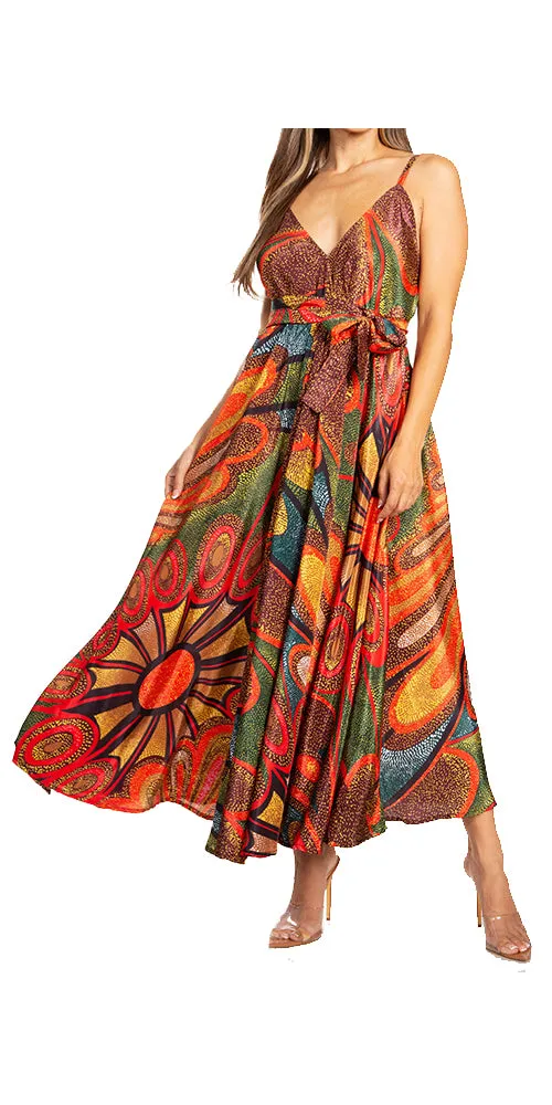 Sakkas Niza Women's Maxi Summer Casual Sleeveless Floral V neck Loose Long Dress