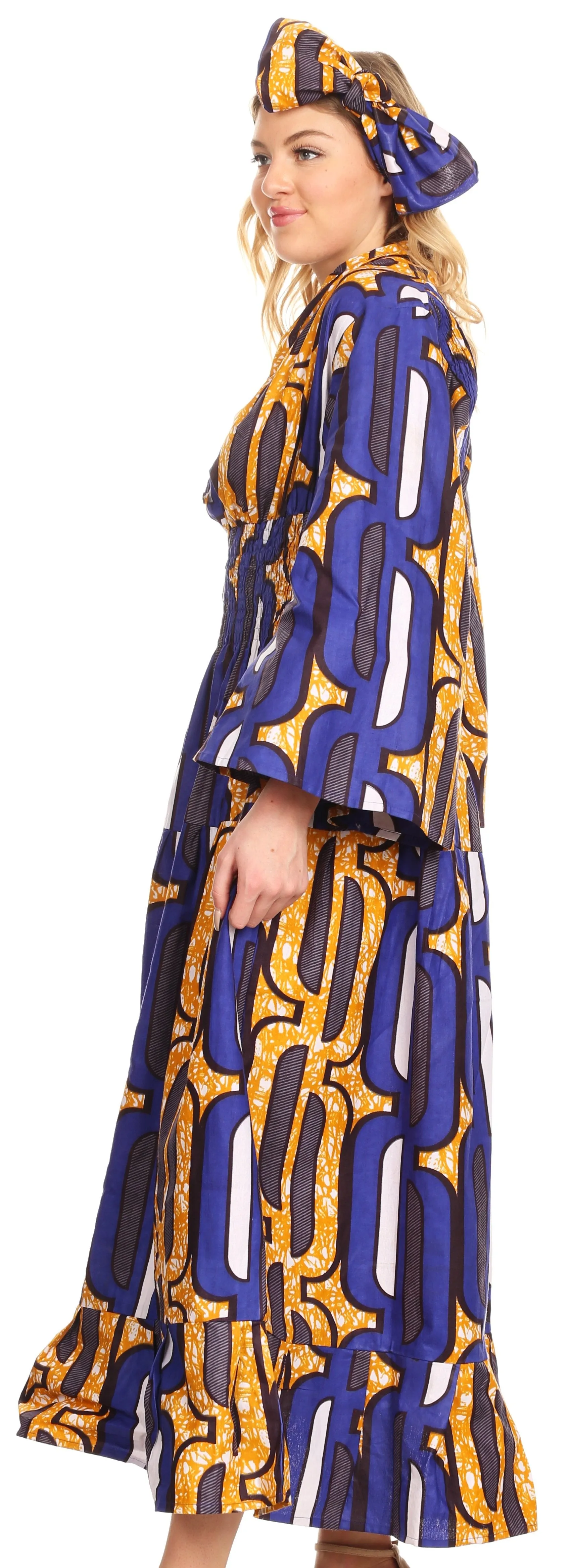 Sakkas Paola Women's  Maxi Long African Print Dress Evening Casual with Pockets