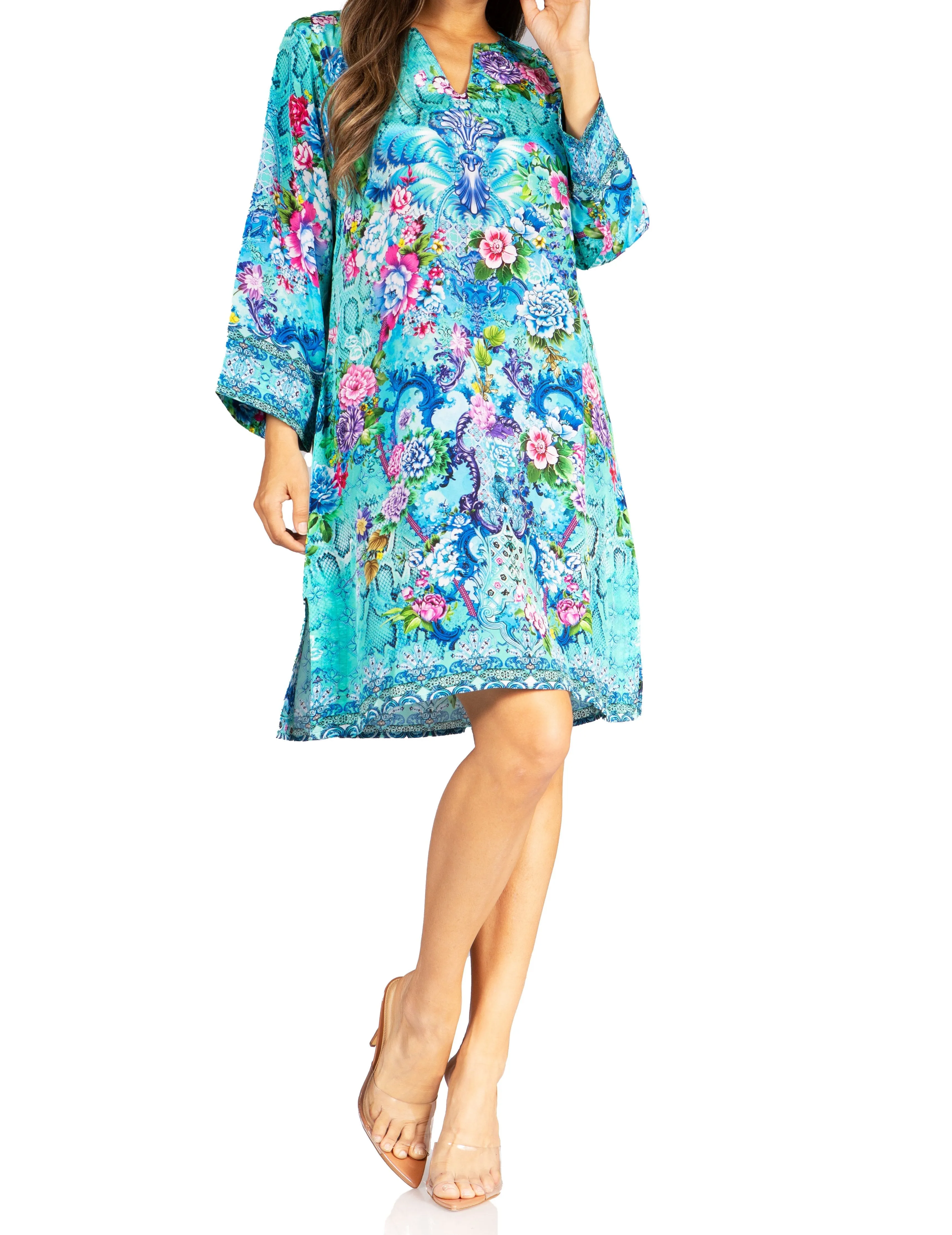 Sakkas Rosa Boho Style Floral Tunic Dress - Women's Midi Top