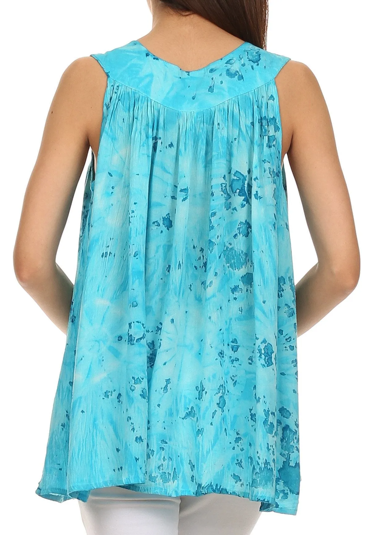 Sakkas Tie-Dye Summer Sky Tank Top with Embroidery and Beading