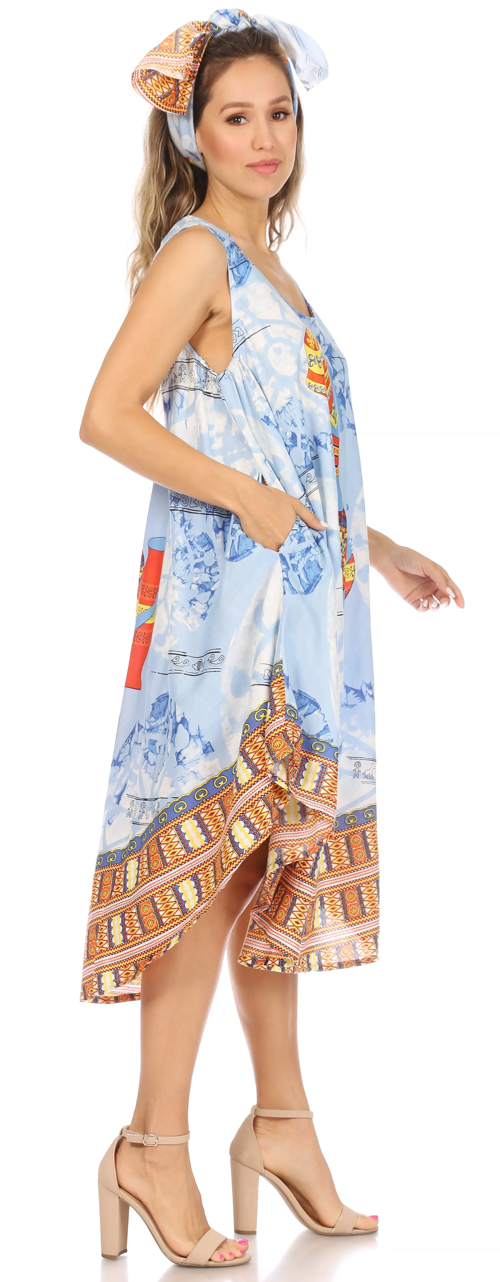 Sakkas Urbi Women's Casual African Print Beach Sleeveless Cover-up Caftan Dress