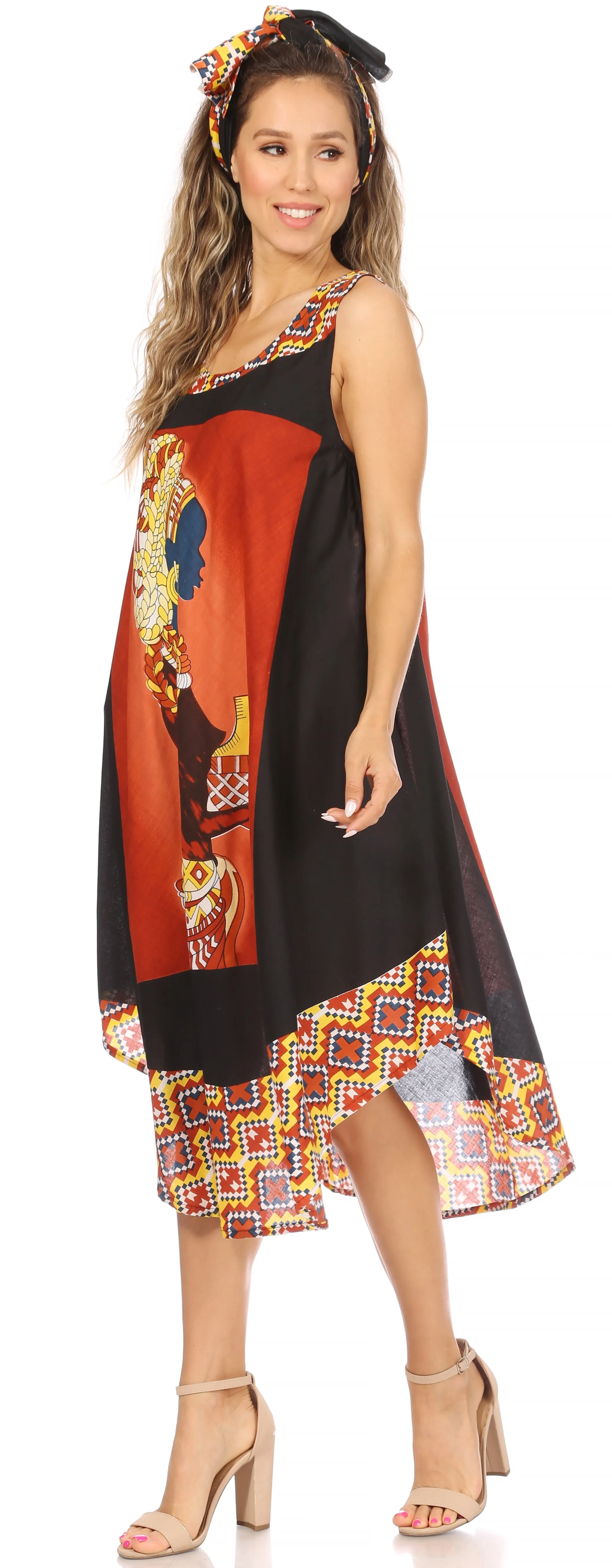 Sakkas Urbi Women's Casual African Print Beach Sleeveless Cover-up Caftan Dress