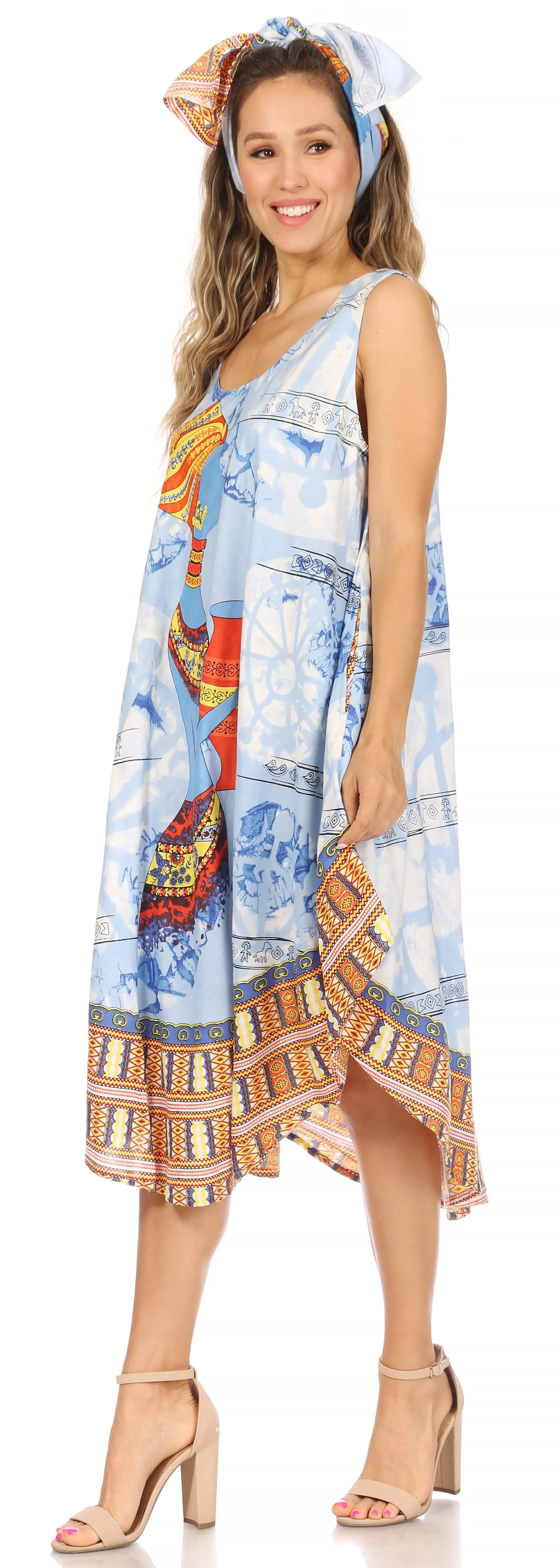 Sakkas Urbi Women's Casual African Print Beach Sleeveless Cover-up Caftan Dress