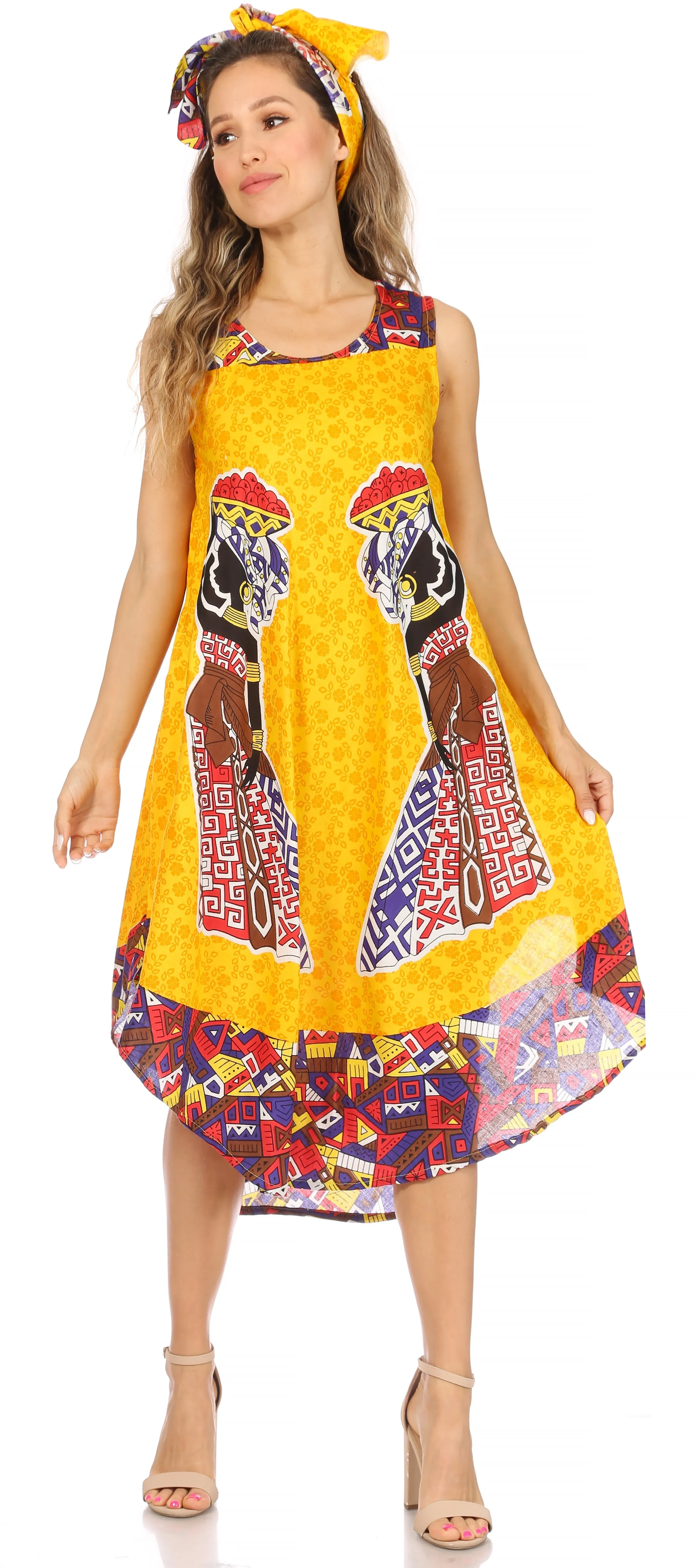 Sakkas Urbi Women's Casual African Print Beach Sleeveless Cover-up Caftan Dress