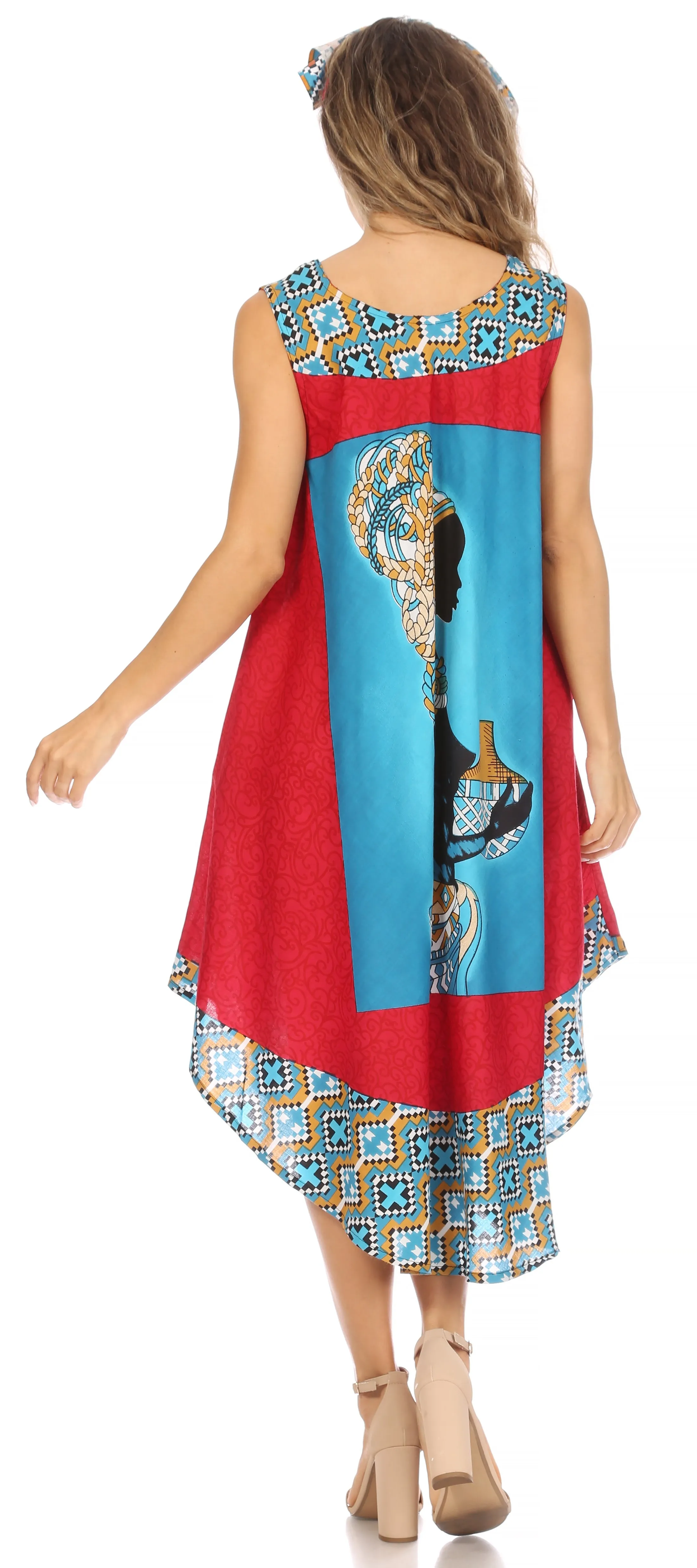 Sakkas Urbi Women's Casual African Print Beach Sleeveless Cover-up Caftan Dress