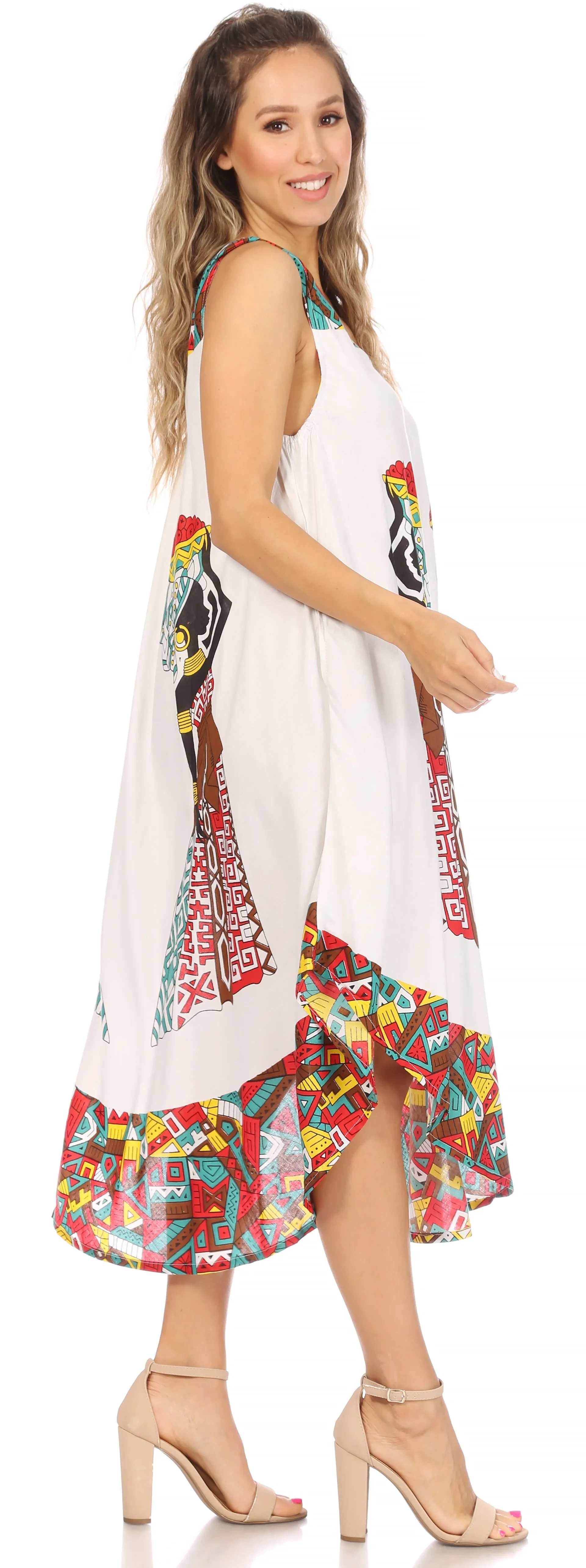 Sakkas Urbi Women's Casual African Print Beach Sleeveless Cover-up Caftan Dress