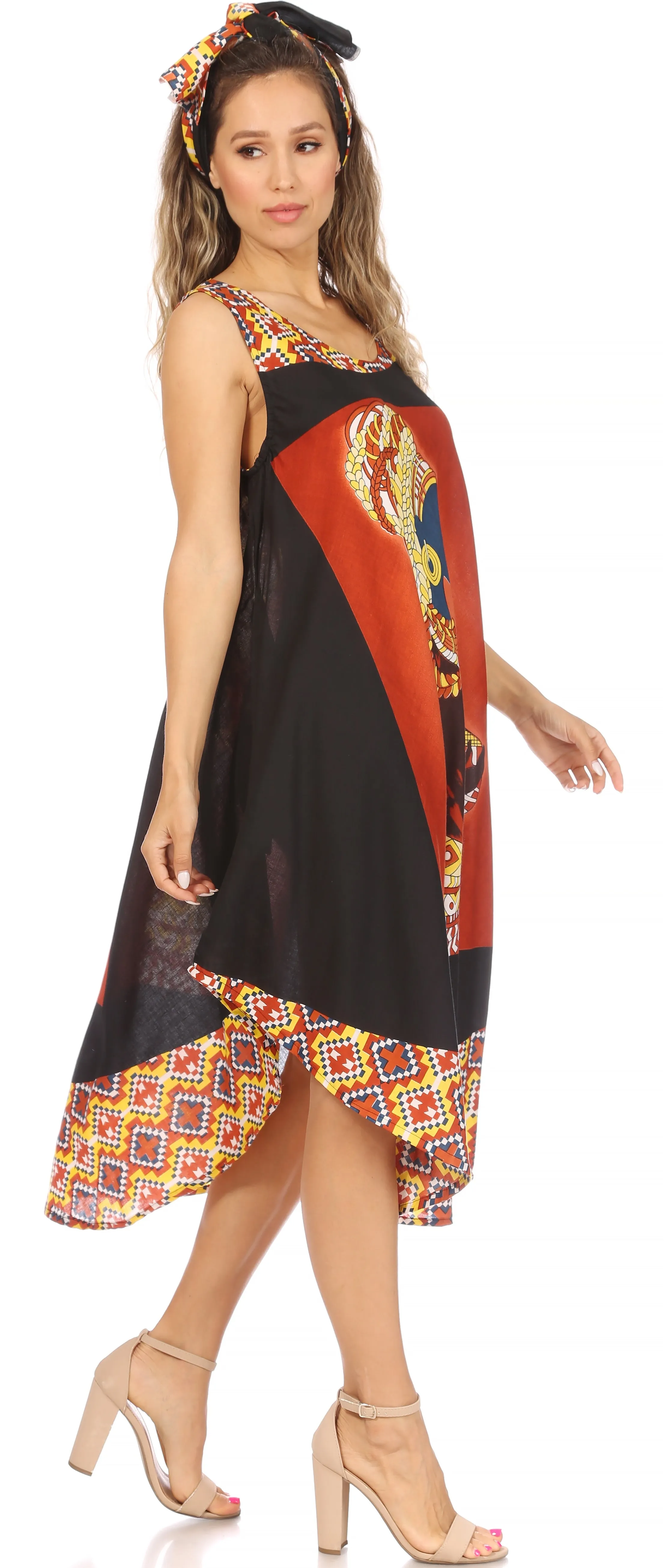 Sakkas Urbi Women's Casual African Print Beach Sleeveless Cover-up Caftan Dress