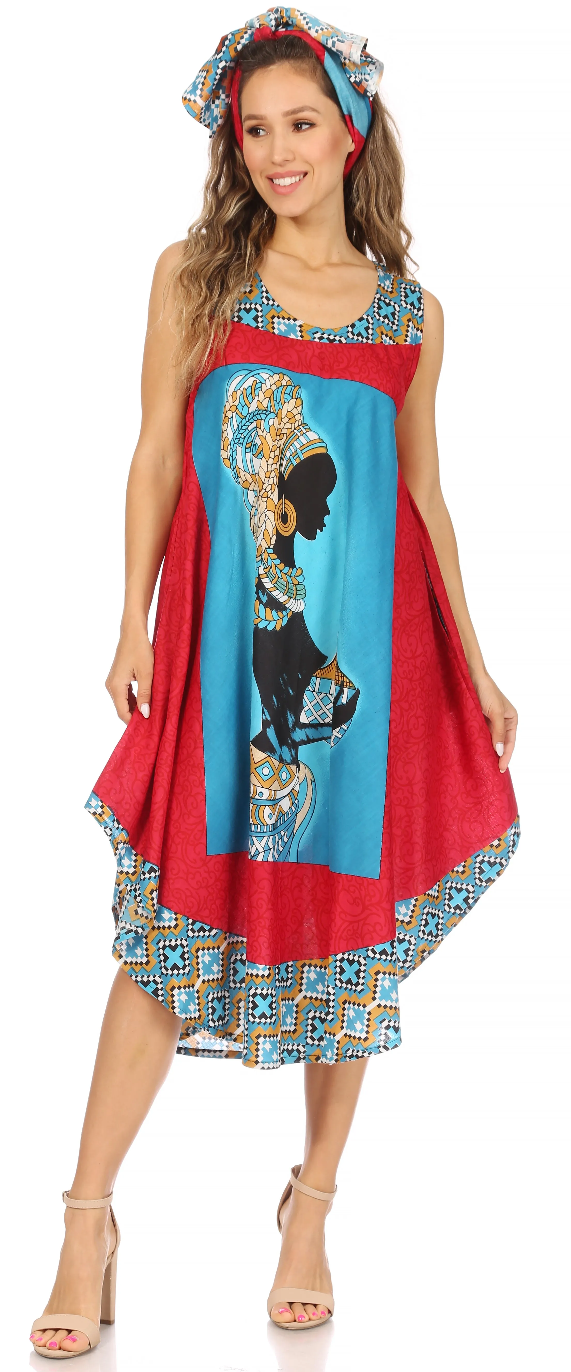 Sakkas Urbi Women's Casual African Print Beach Sleeveless Cover-up Caftan Dress