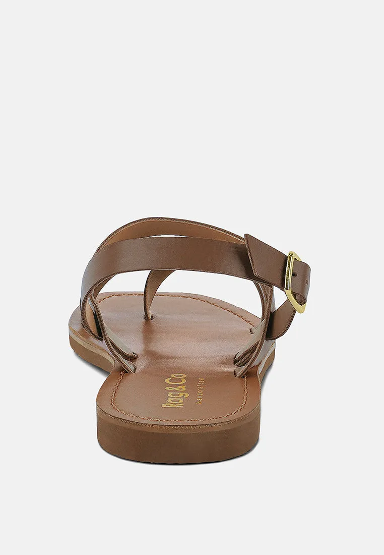 SLOANA Tan Strappy Flat Sandals