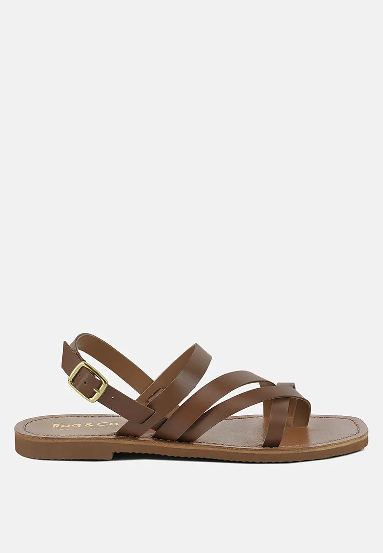 SLOANA Tan Strappy Flat Sandals