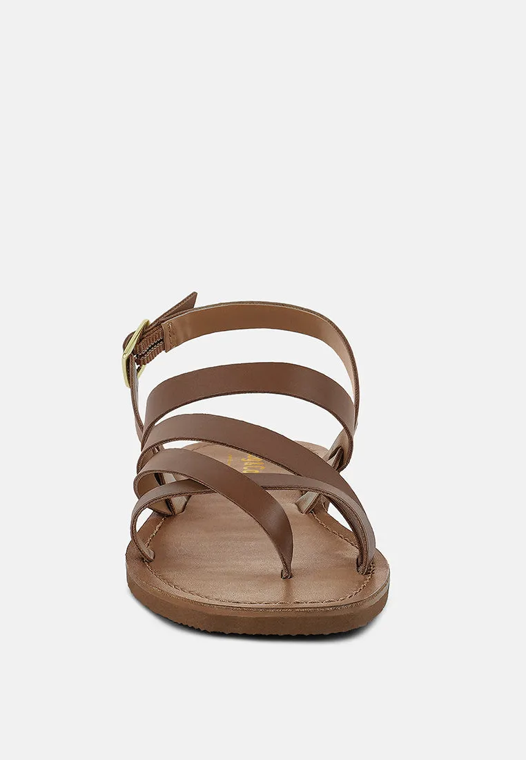 SLOANA Tan Strappy Flat Sandals