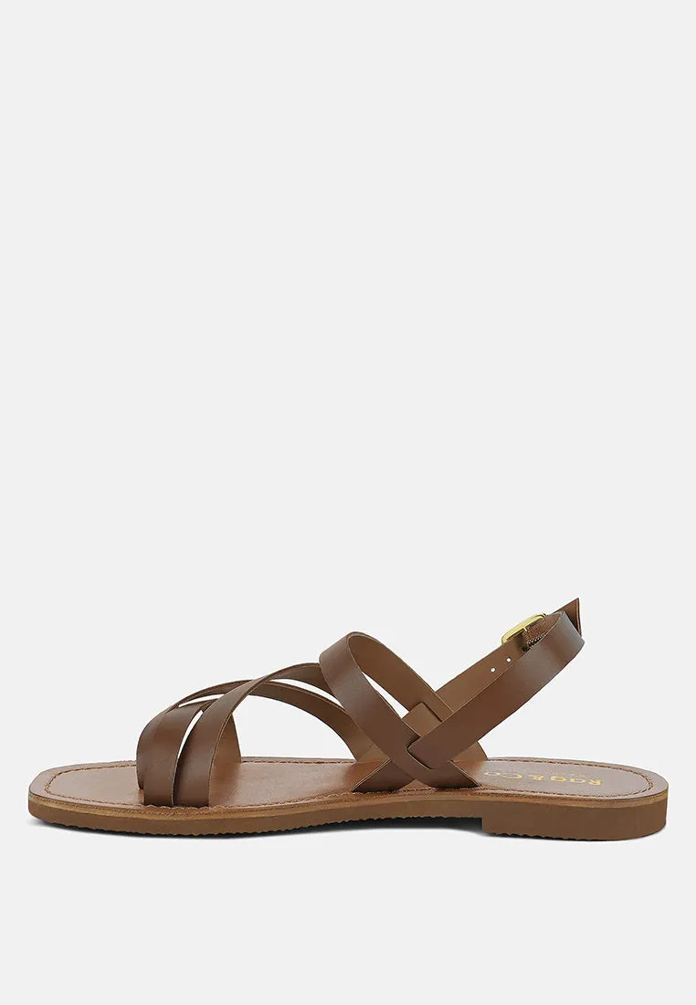 SLOANA Tan Strappy Flat Sandals