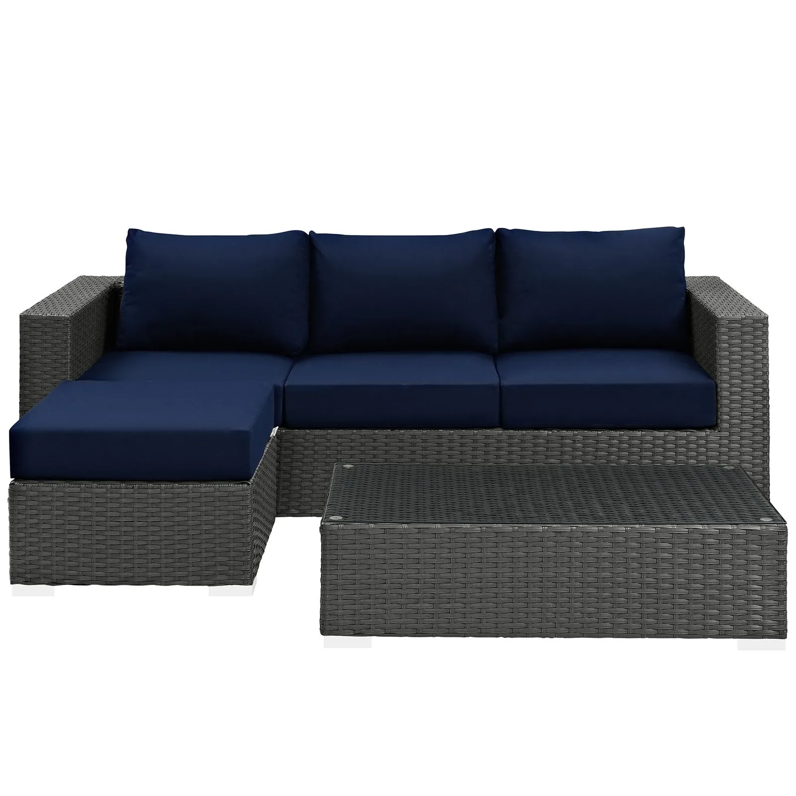 Sojourn 3 Piece Outdoor Patio Sunbrella® Sectional Set Canvas Navy EEI-1889-CHC-NAV-SET