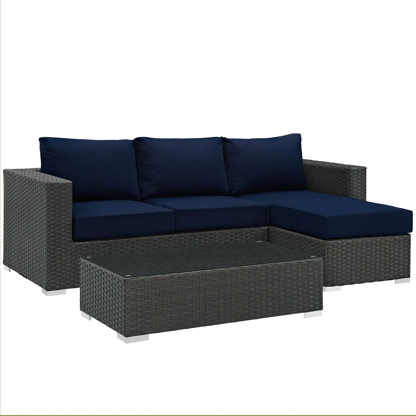 Sojourn 3 Piece Outdoor Patio Sunbrella® Sectional Set Canvas Navy EEI-1889-CHC-NAV-SET