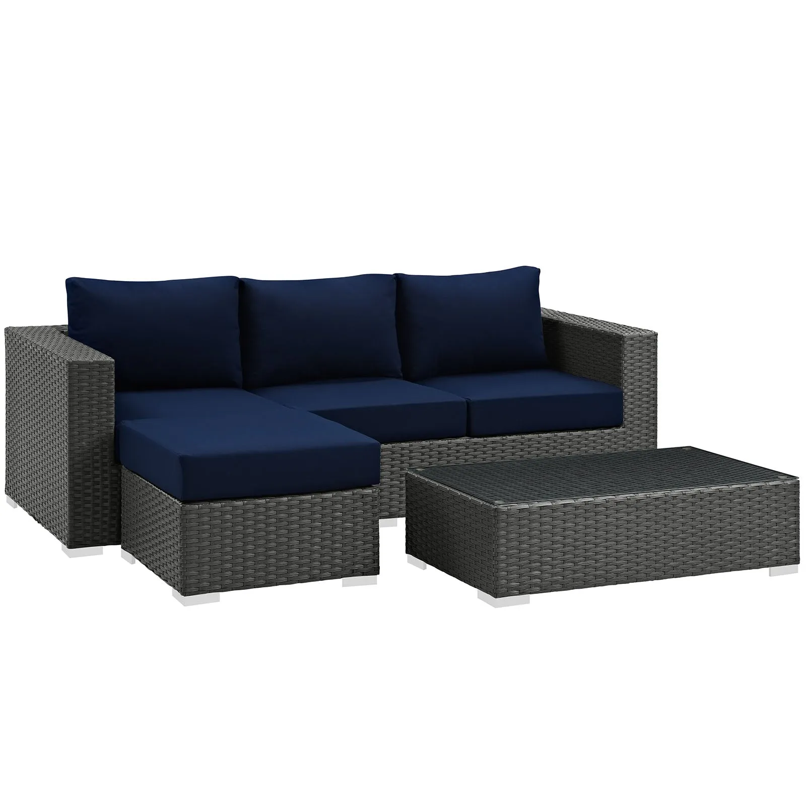 Sojourn 3 Piece Outdoor Patio Sunbrella® Sectional Set Canvas Navy EEI-1889-CHC-NAV-SET