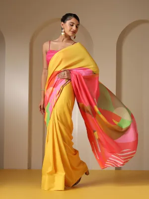 Summer Art Soft Linen Blend Saree with Blouse Fabric