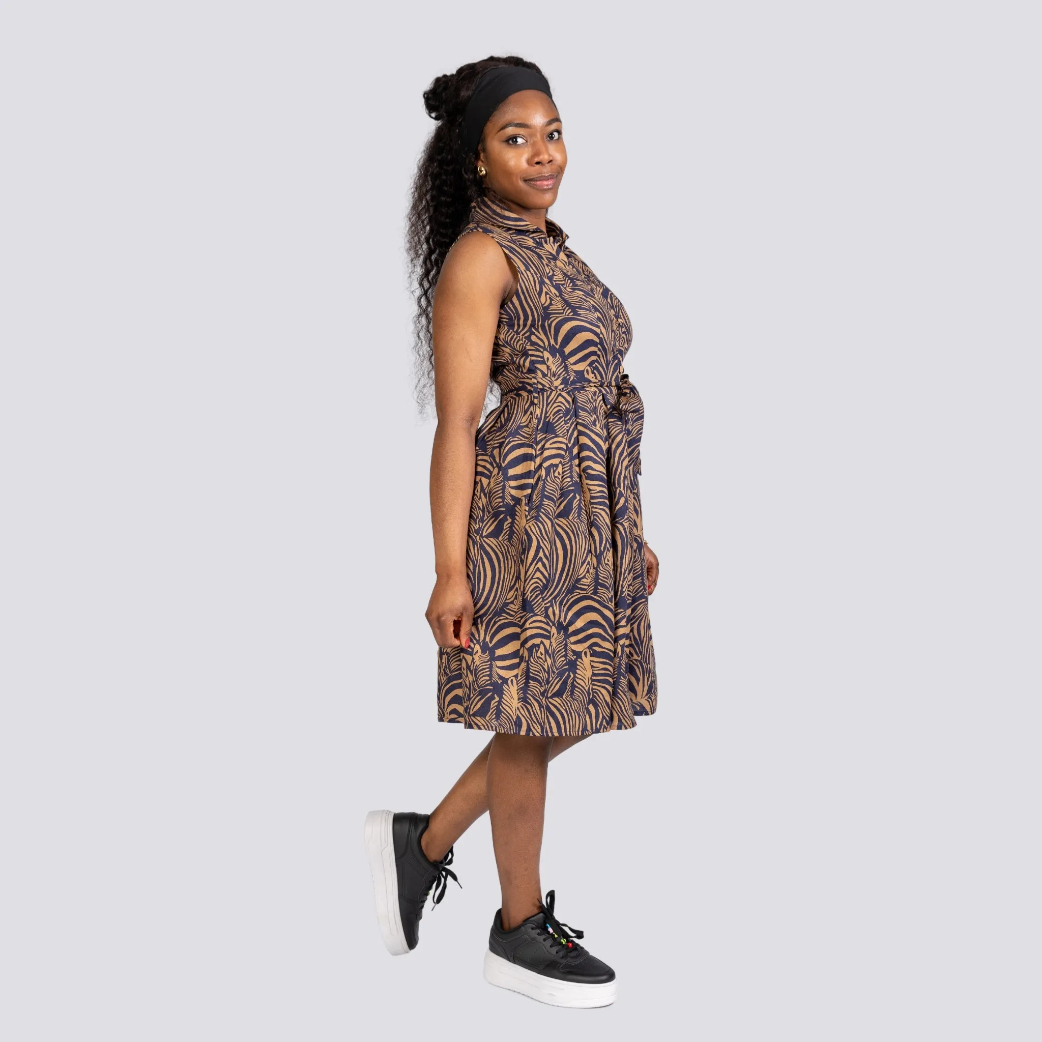 Sustainable Elegance: Eco-Friendly Navy Dress with Golden Enchantment