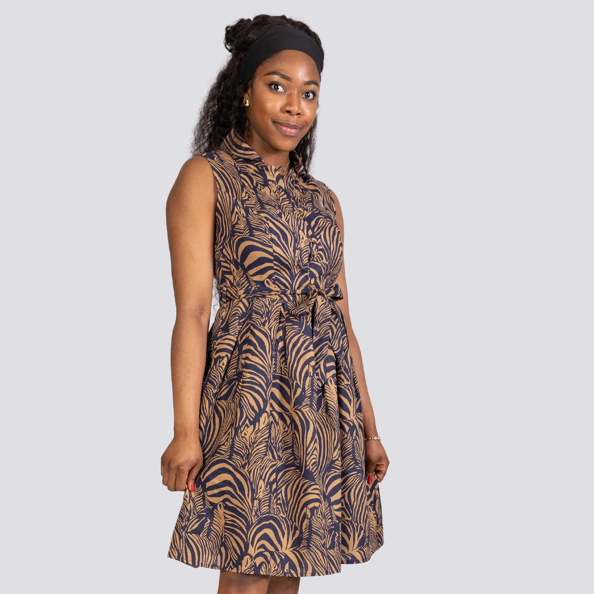 Sustainable Elegance: Eco-Friendly Navy Dress with Golden Enchantment