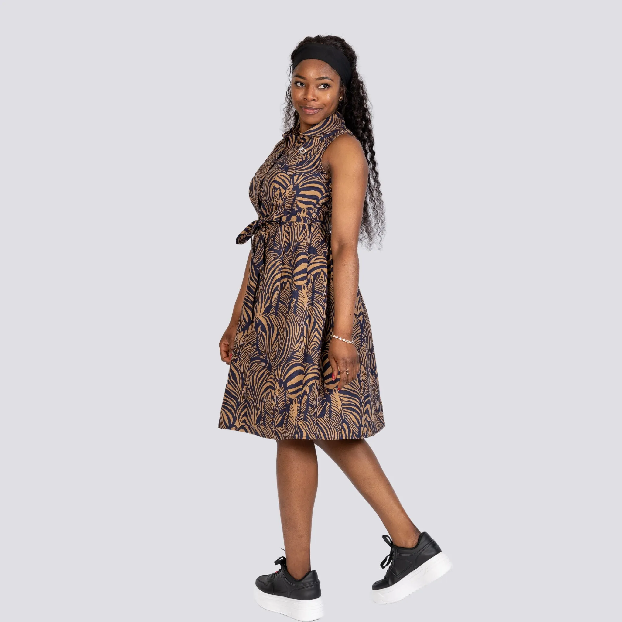 Sustainable Elegance: Eco-Friendly Navy Dress with Golden Enchantment