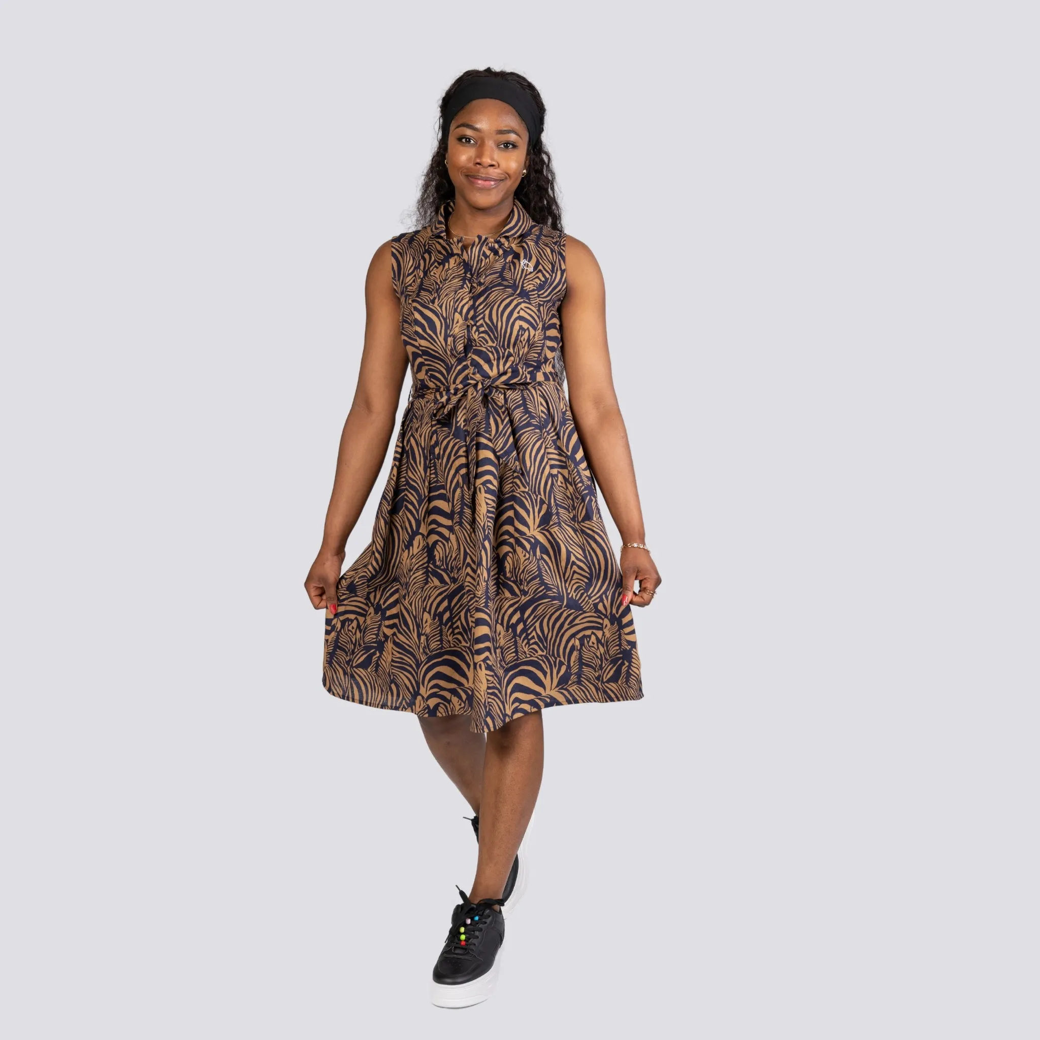 Sustainable Elegance: Eco-Friendly Navy Dress with Golden Enchantment